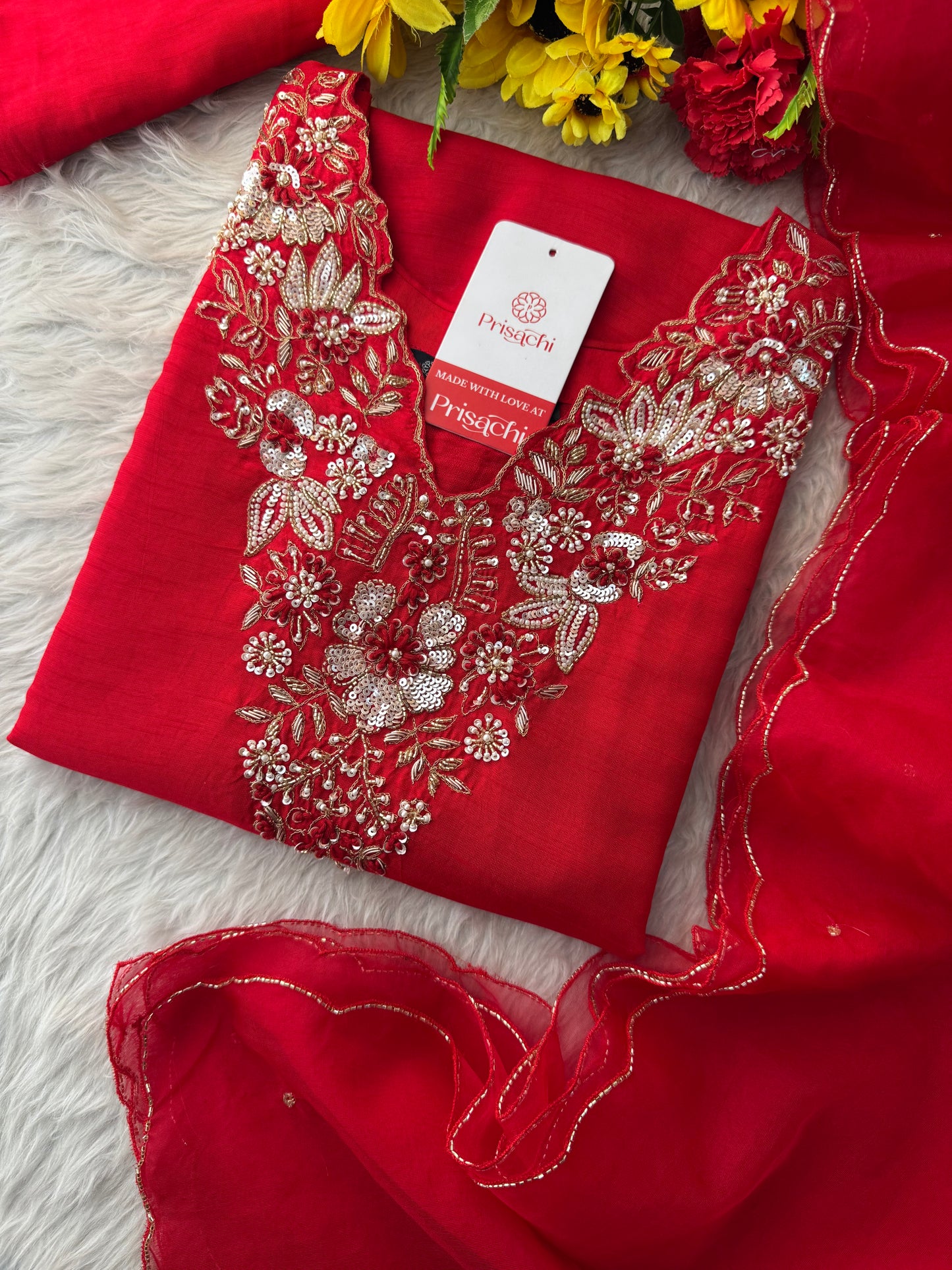 Designer Embroidered Ethnic Kurta Set With Pants & Dupatta for Women