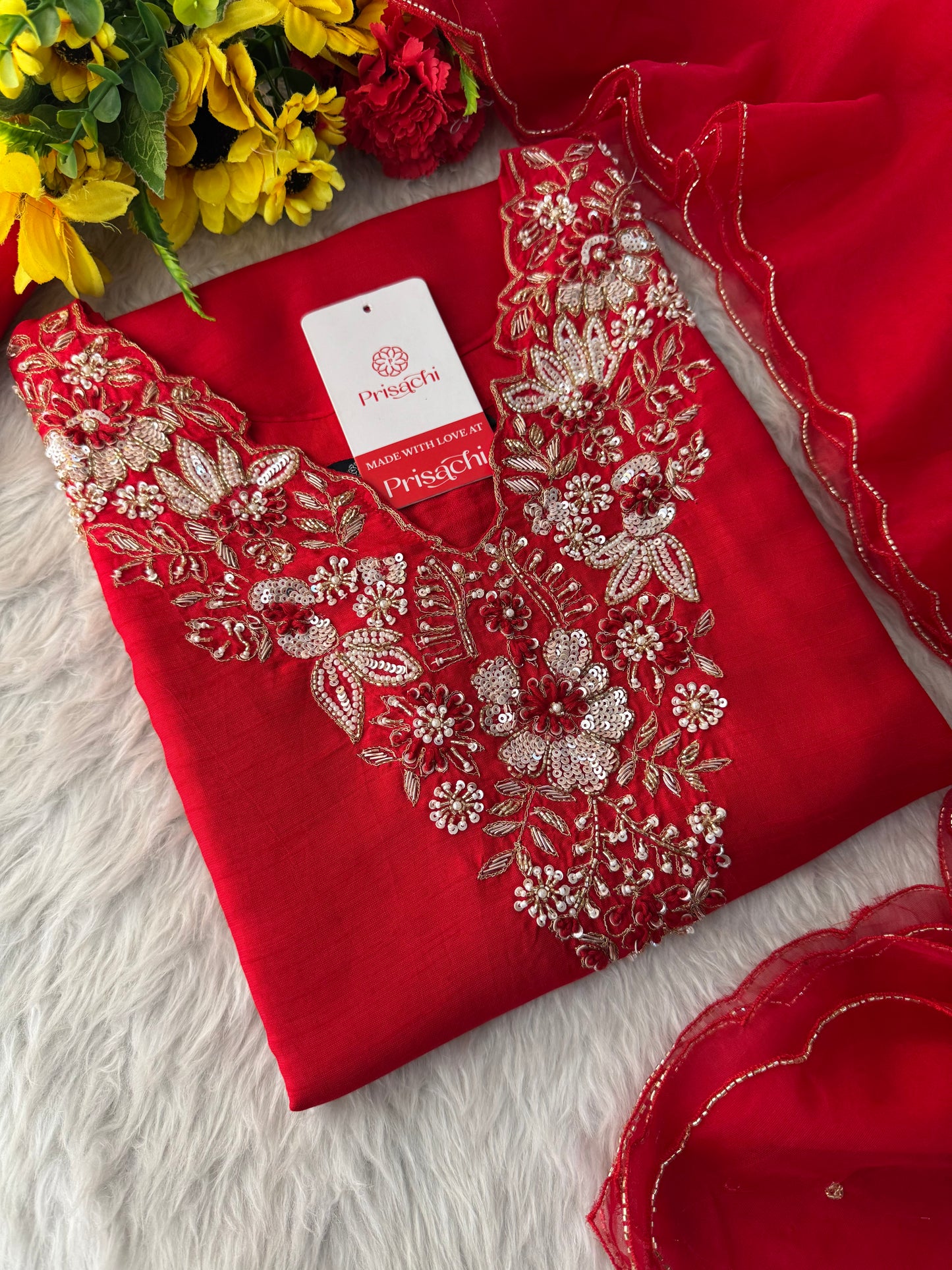 Designer Embroidered Ethnic Kurta Set With Pants & Dupatta for Women