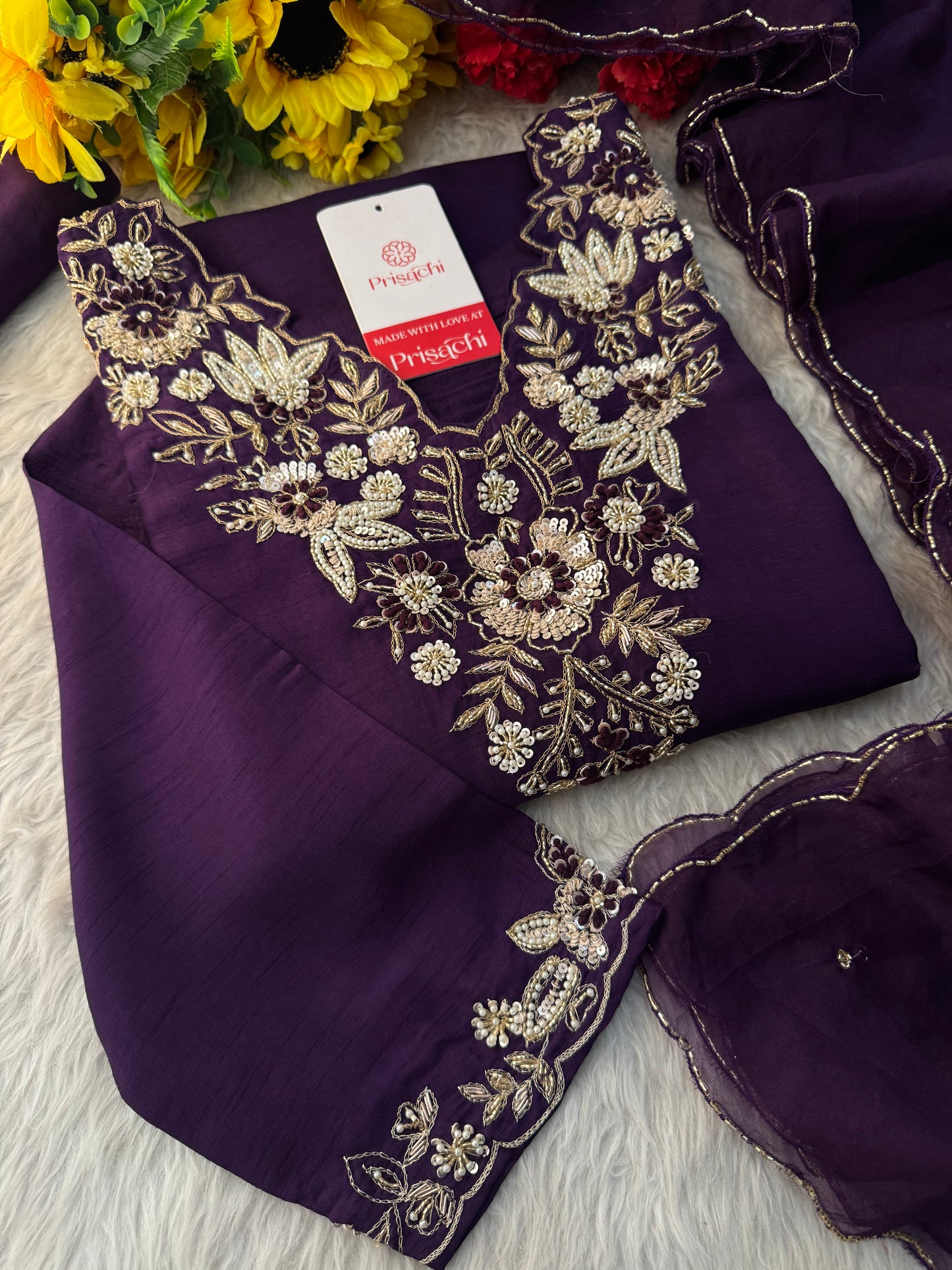 Designer Embroidered Ethnic Kurta Set With Pants & Dupatta for Women