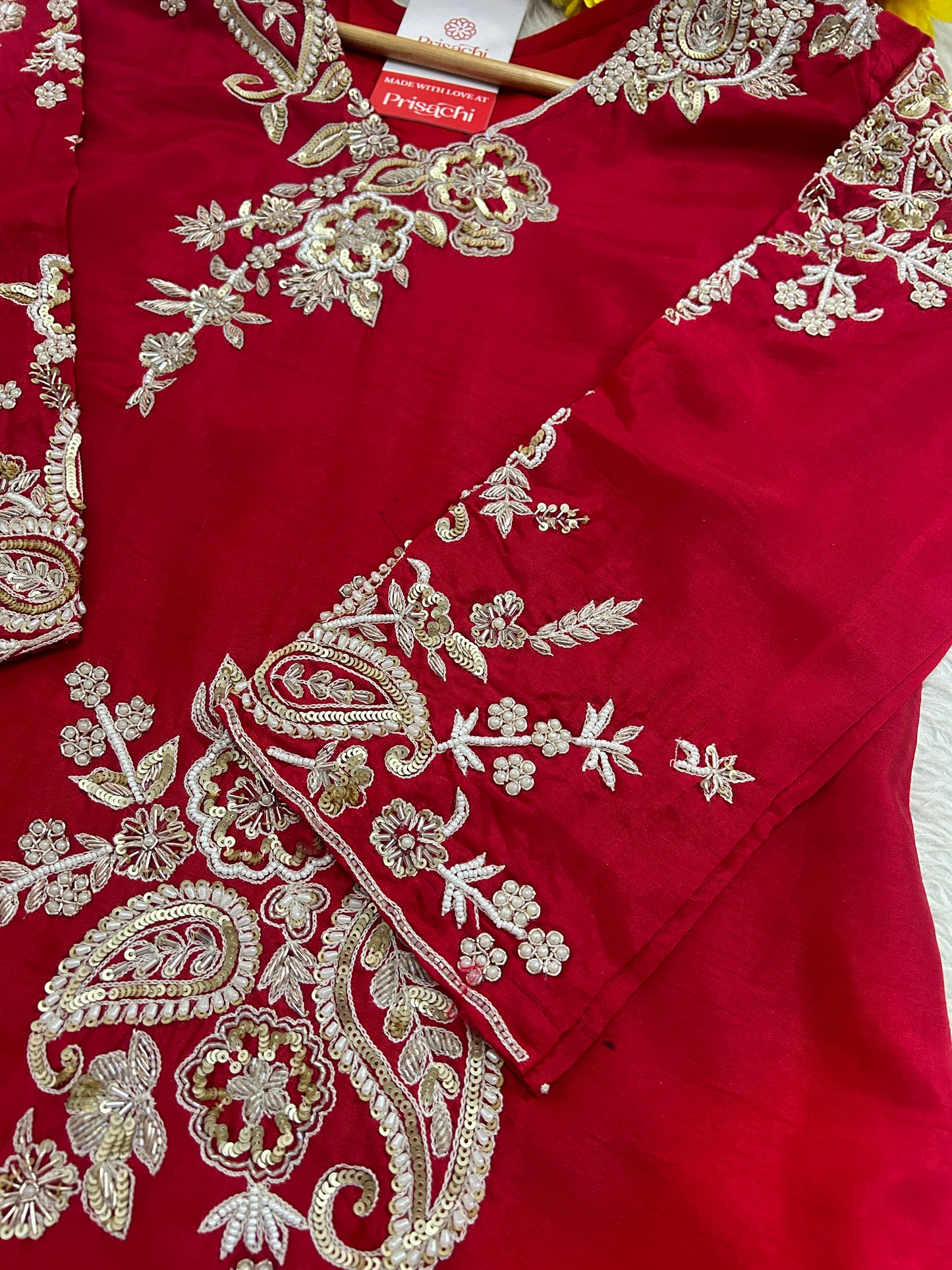 Red Zardozi Embroidered Kurta Set for Women with Pants & Dupatta | Traditional Ethnic Suit