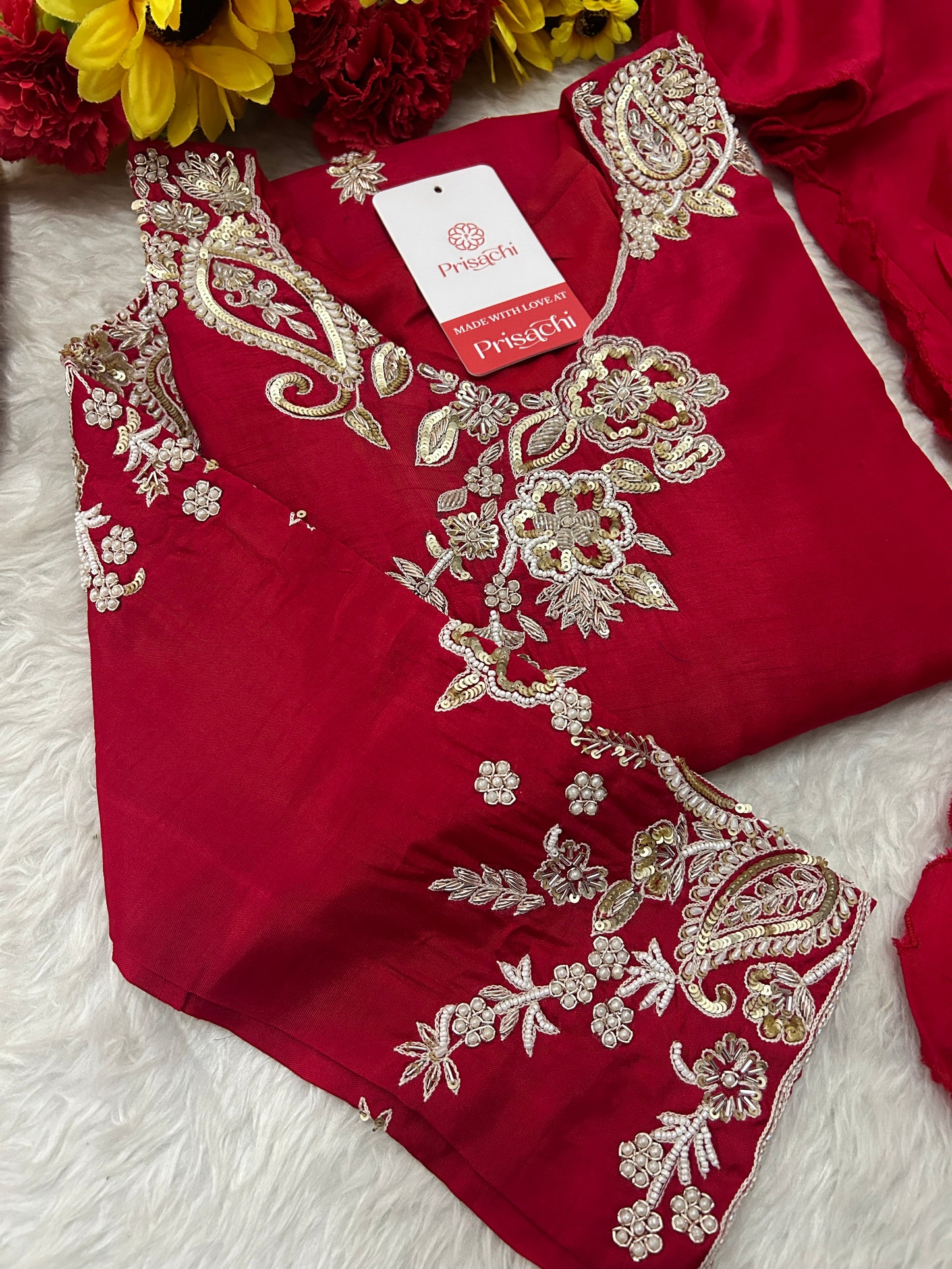 Red Zardozi Embroidered Kurta Set for Women with Pants & Dupatta | Traditional Ethnic Suit