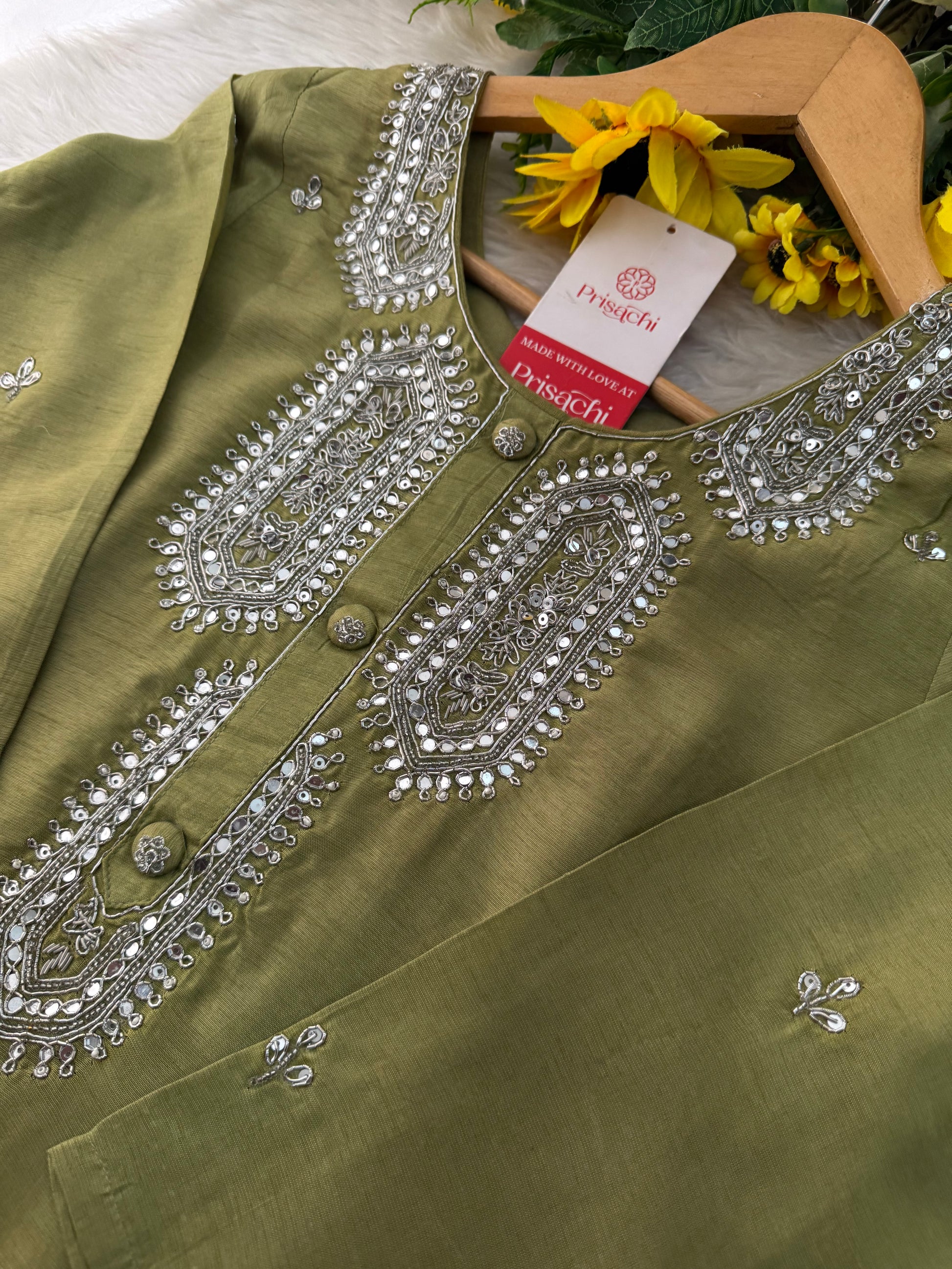 Green Designer Embroidered Kurta Set with Pants & Dupatta – Ethnic Wear for Women - Prisachi Official