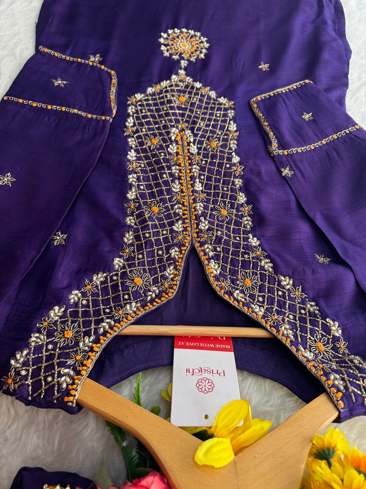 Purple Designer Ethnic Embroidered Kurta Set with Dupatta & Pants - Prisachi Official