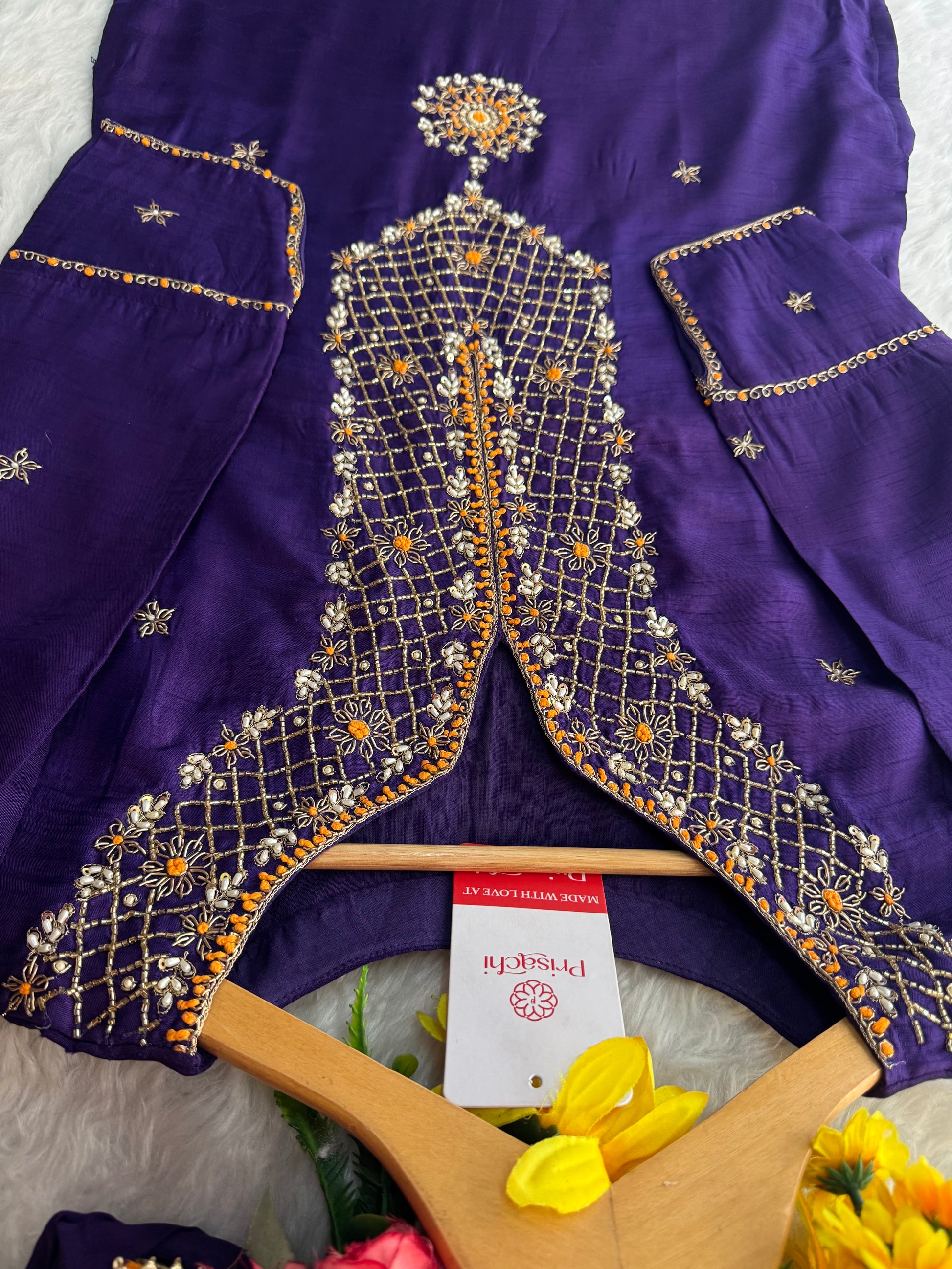 Purple Designer Ethnic Embroidered Kurta Set with Dupatta & Pants - Prisachi Official