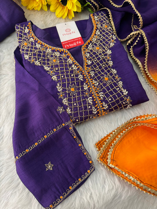 Purple Designer Ethnic Embroidered Kurta Set with Dupatta & Pants - Prisachi Official