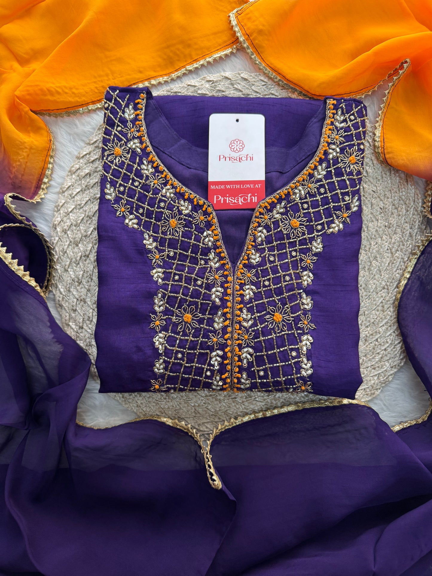 Purple Designer Ethnic Embroidered Kurta Set with Dupatta & Pants - Prisachi Official