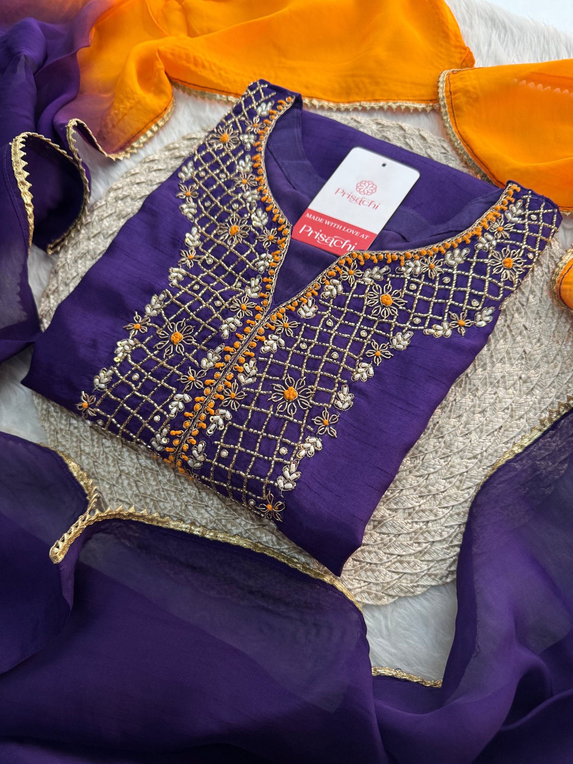 Purple Designer Ethnic Embroidered Kurta Set with Dupatta & Pants - Prisachi Official