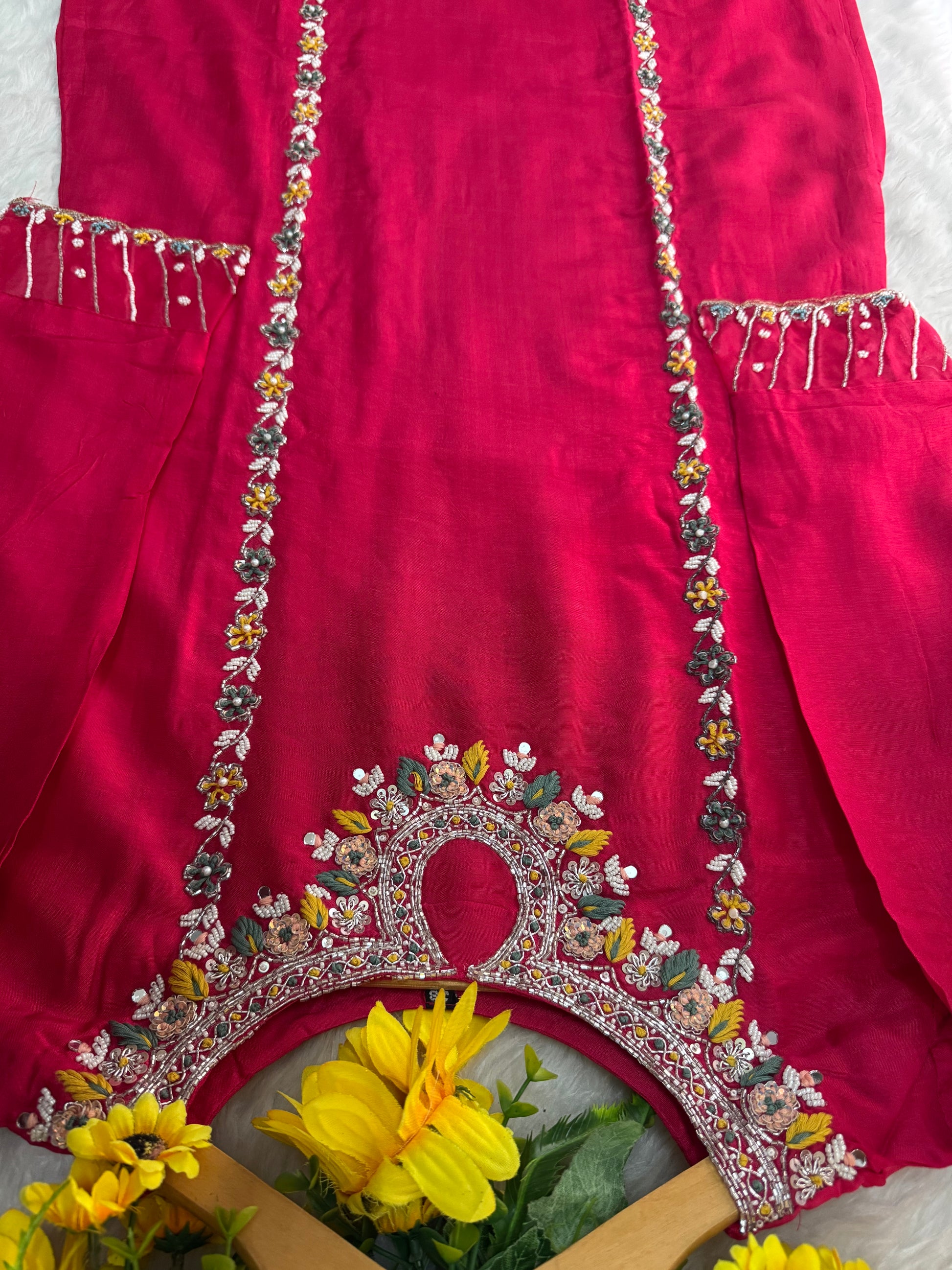 Pink Designer Embroidered Ethnic Kurta Set with Pants & Dupatta - Prisachi Official