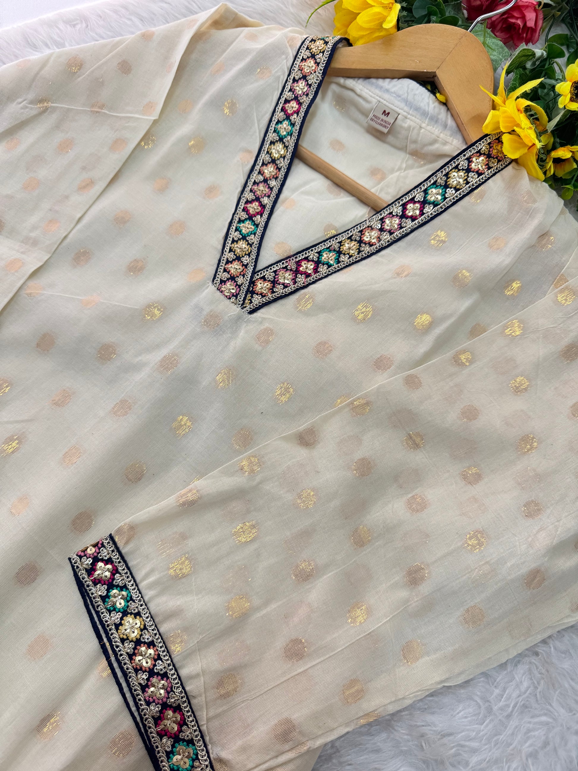 Off White Designer Embroidered Ethnic Kurta set with Pants and Dupatta - Prisachi Official
