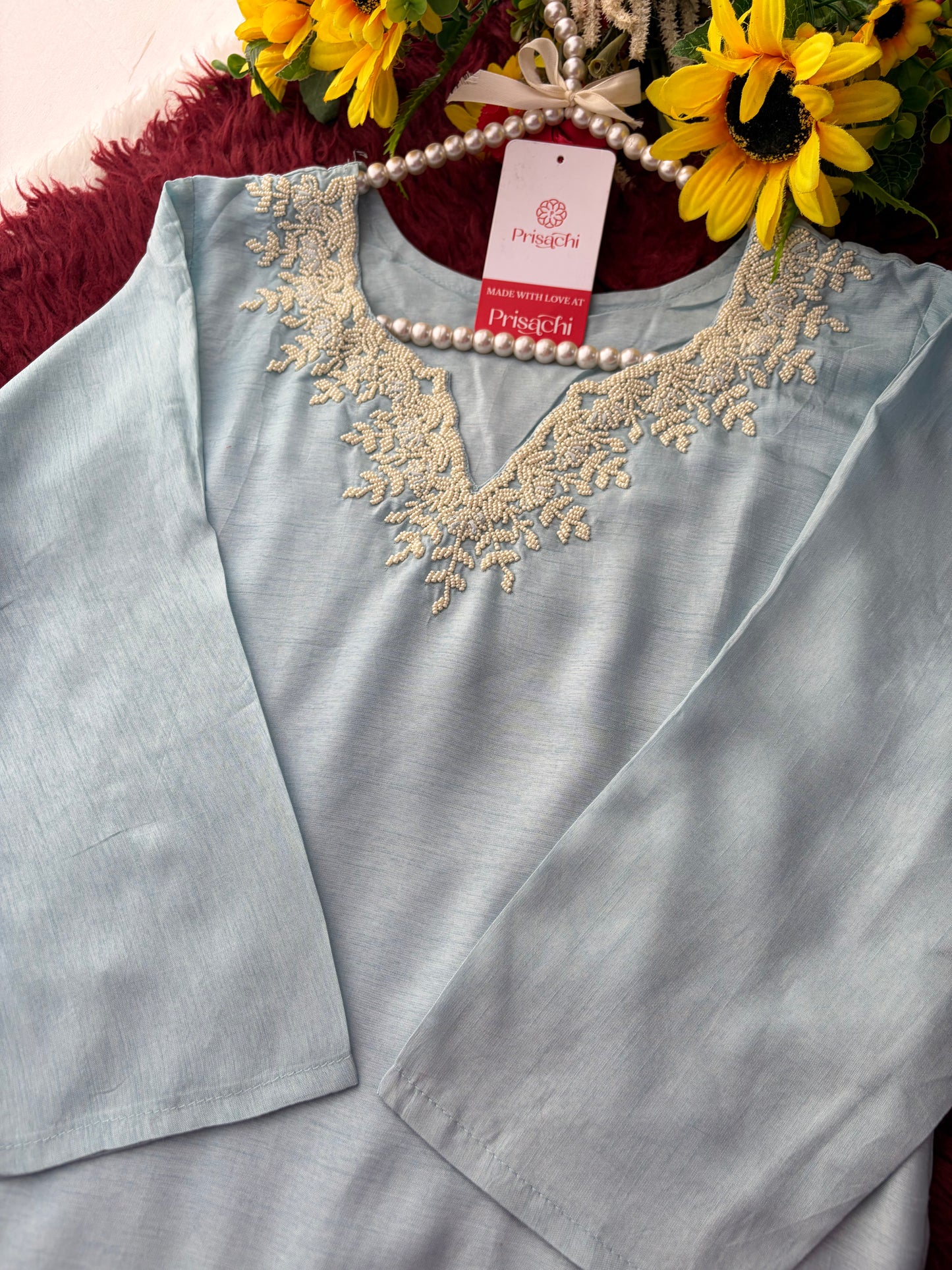 Pastel Blue Embroidered Ethnic Kurta set with Pants and Dupatta For Women's | Festive Party Wear Suit Set
