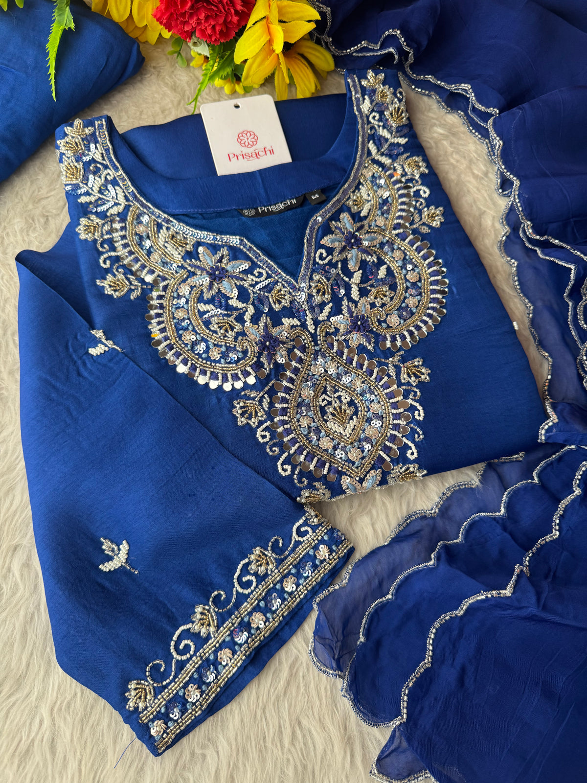 Royal Blue Zardozi Embroidered Ethnic Kurta Set With Straight Pants  | Festive & Party wear