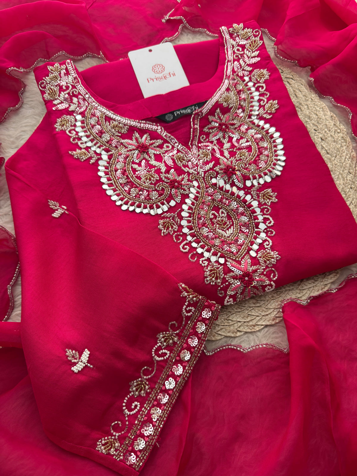 Zardozi Embroidered Ethnic Kurta Set With Straight Pants  | Festive & Party wear