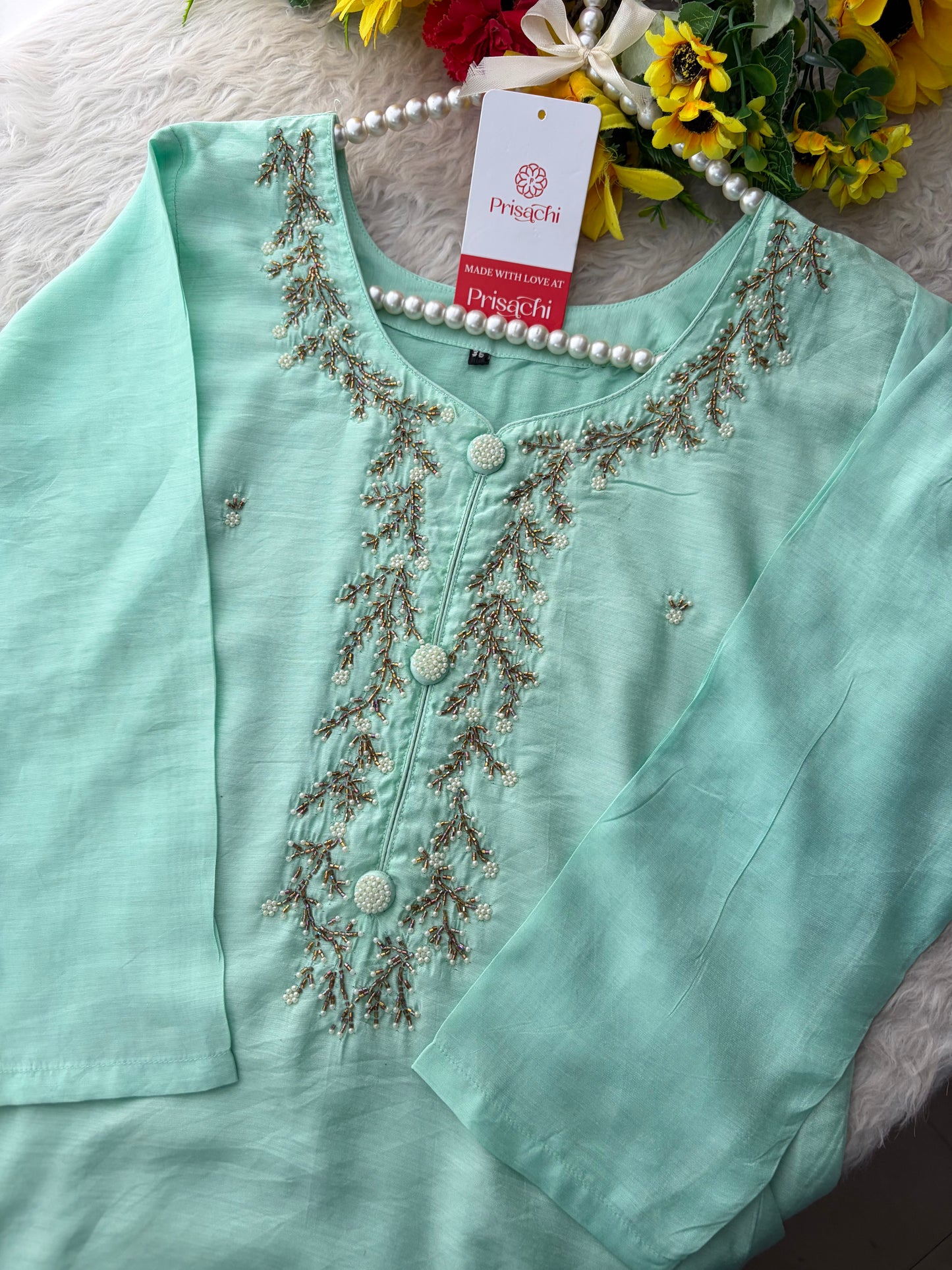 Mint Green Zardozi Embroidered Kurta Set for Women with Pants & Dupatta | Traditional Ethnic wear