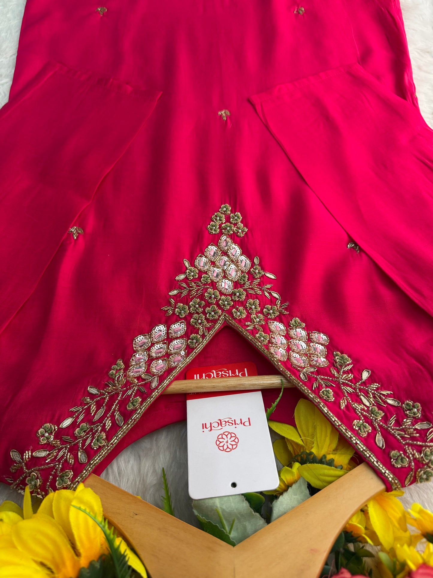 Pink Designer Embroidered Ethnic Kurta Set with Pants & Floral Dupatta - Prisachi Official