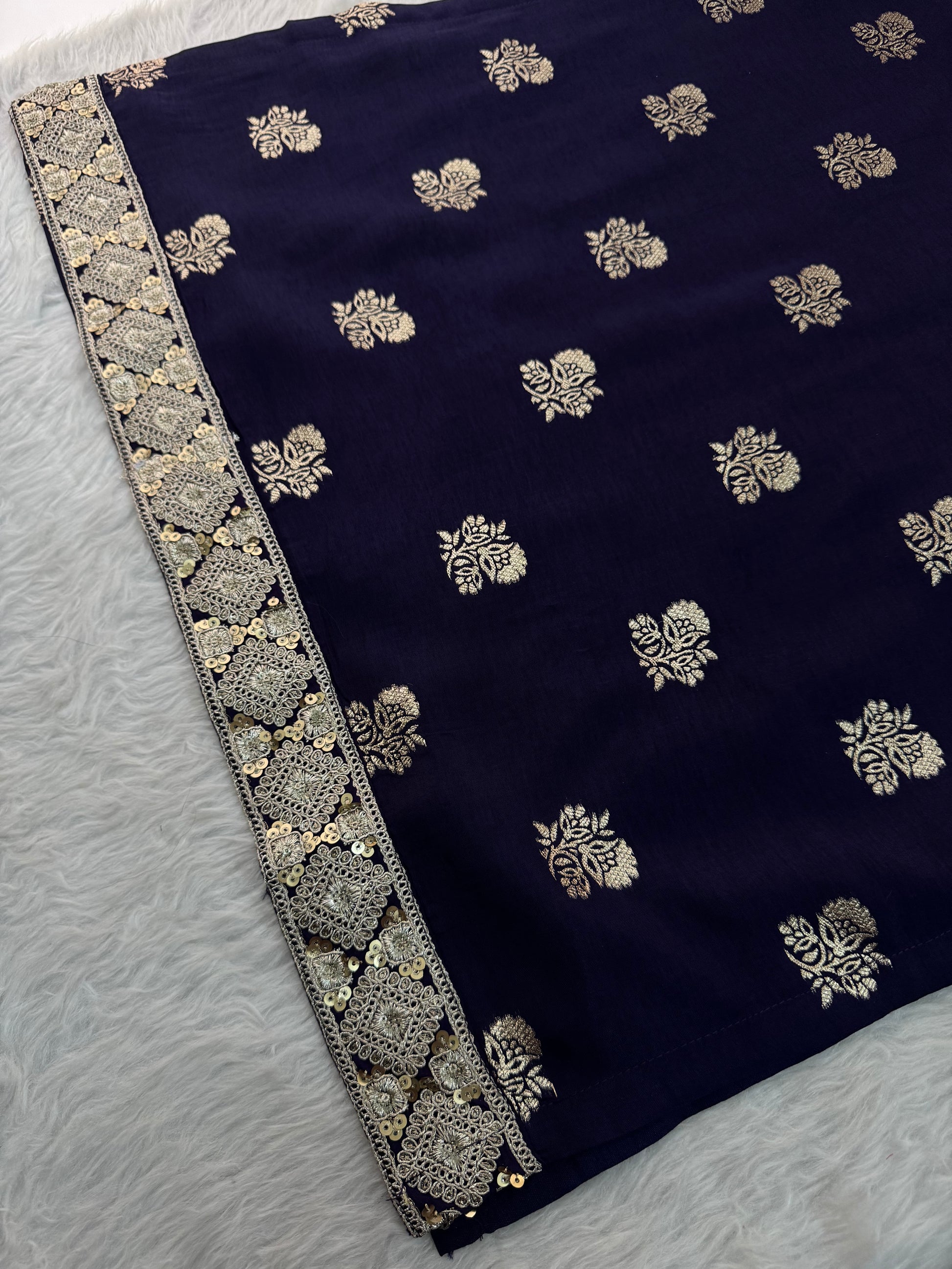 Purple Designer Embroidered Ethnic Kurta set with Pants & Banarasi Dupatta - Prisachi Official