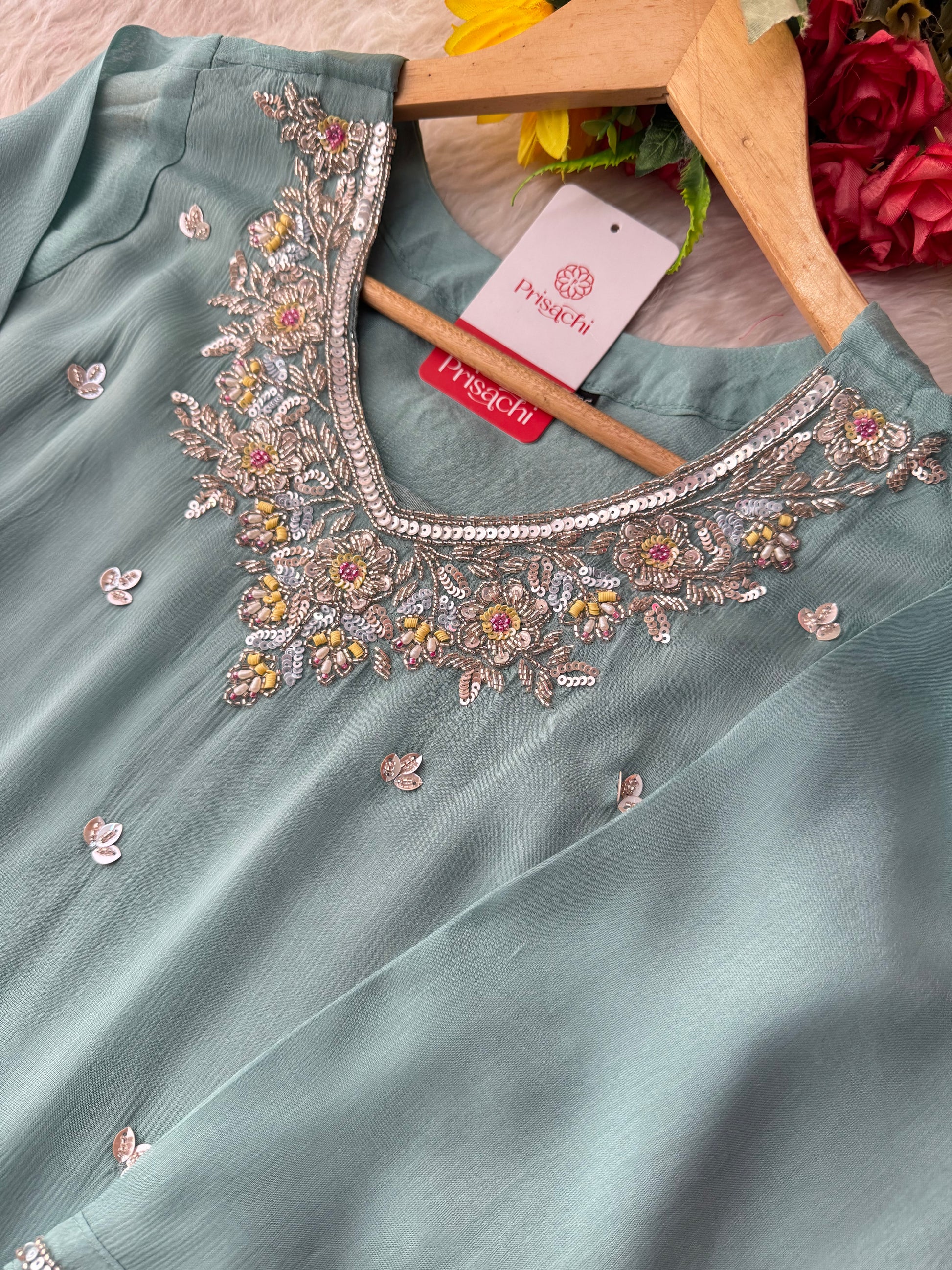 Sky Blue  Designer Embroidered Ethnic Kurta Set with Palazzo &  Dupatta - Prisachi Official