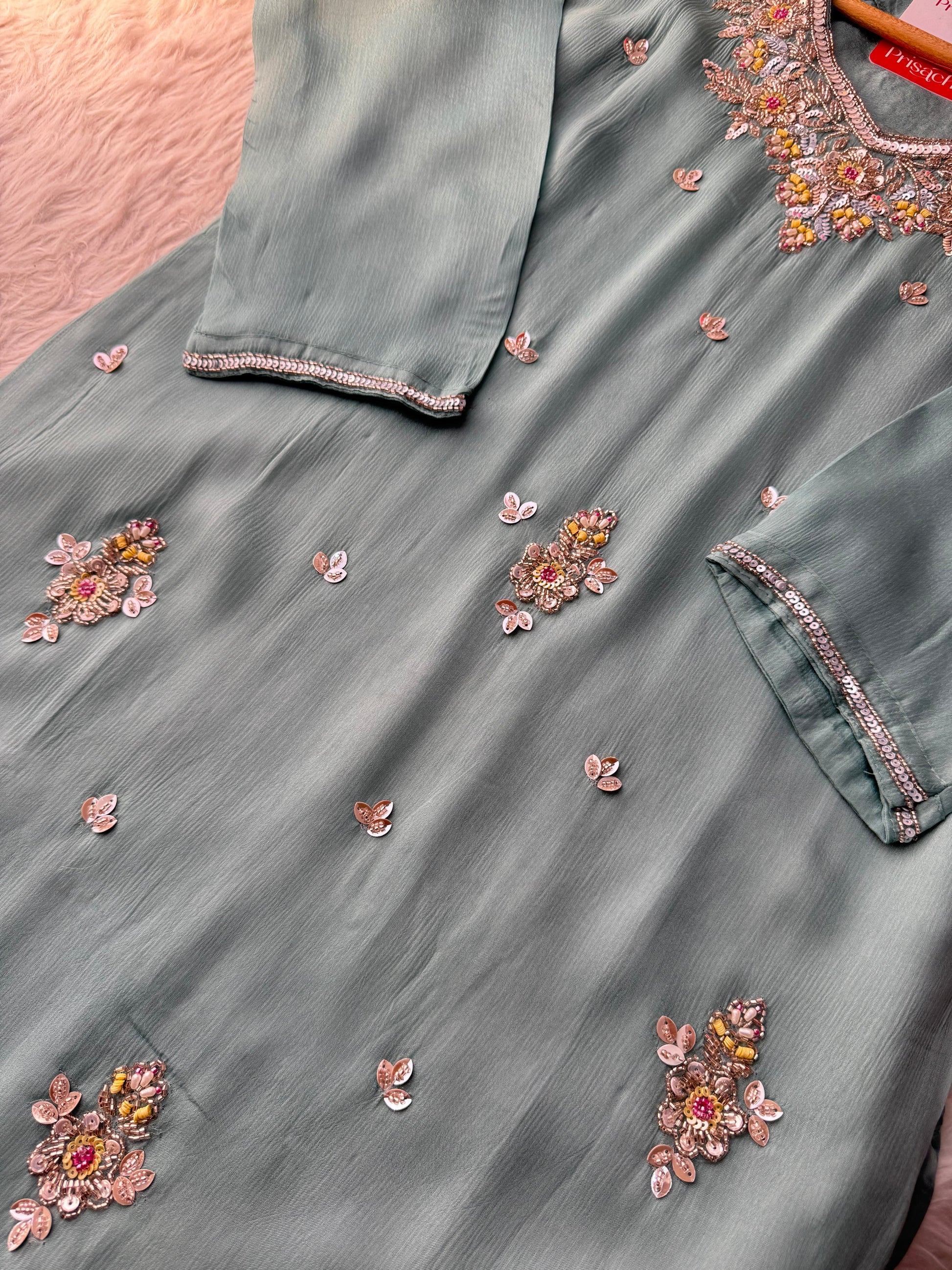 Sky Blue  Designer Embroidered Ethnic Kurta Set with Palazzo &  Dupatta - Prisachi Official