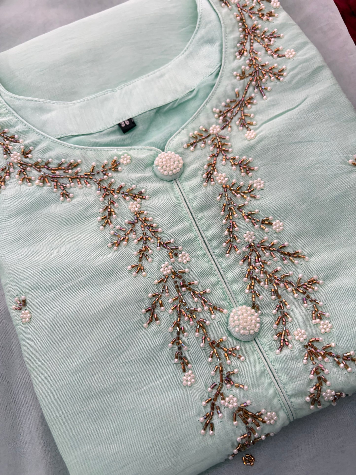 Mint Green Zardozi Embroidered Kurta Set for Women with Pants & Dupatta | Traditional Ethnic wear