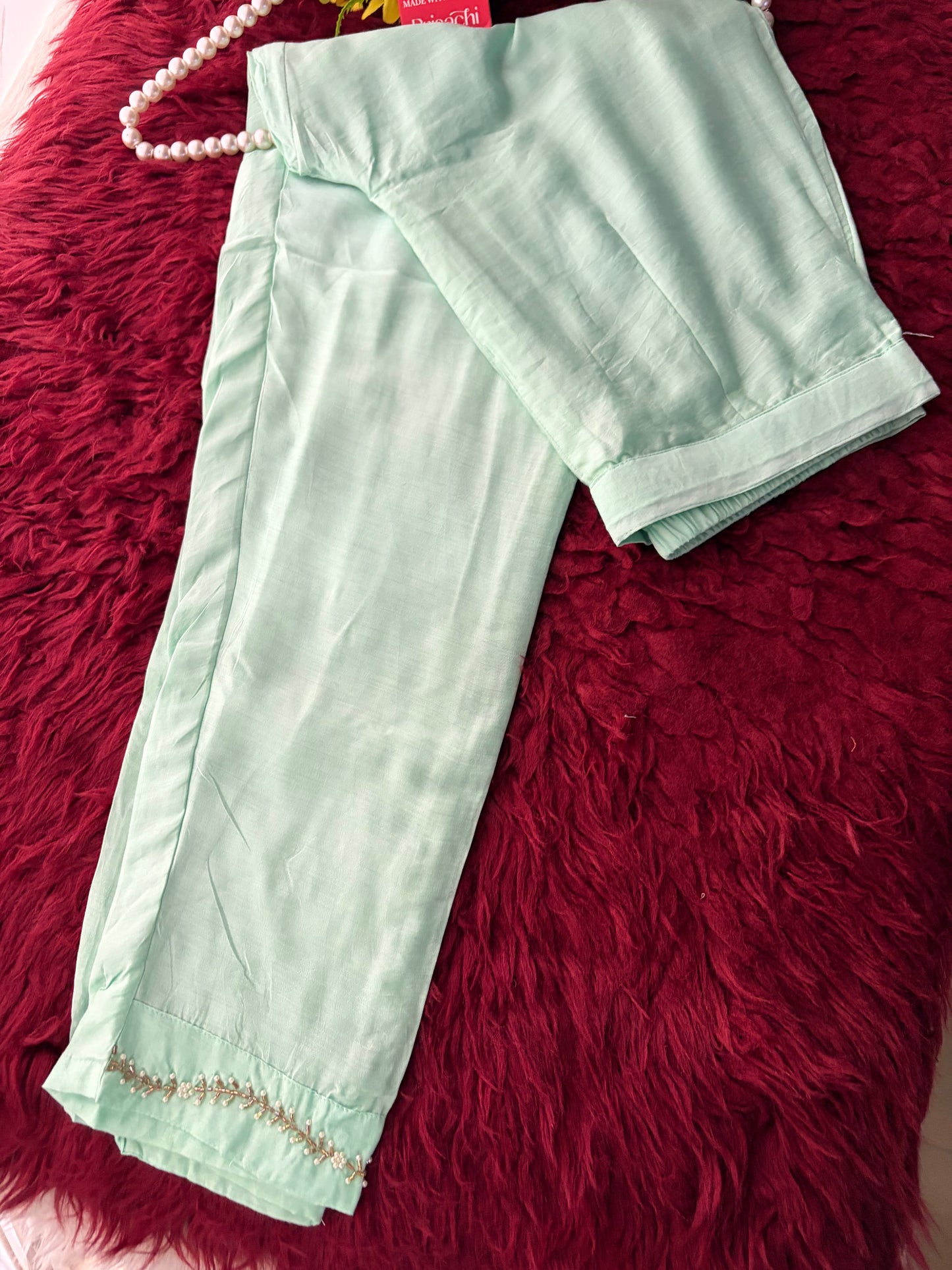 Mint Green Zardozi Embroidered Kurta Set for Women with Pants & Dupatta | Traditional Ethnic wear