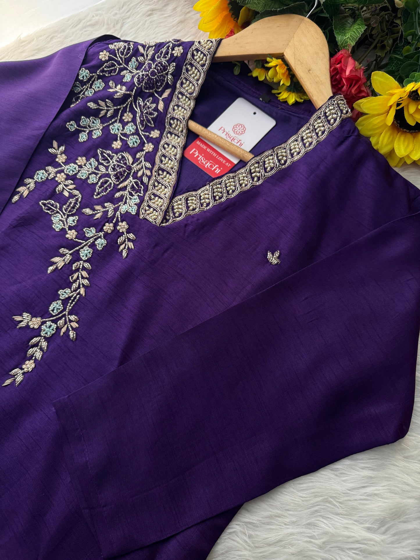 Purple Designer Ethnic Embroidered Kurta Set with Dupatta & Pants - Prisachi Official