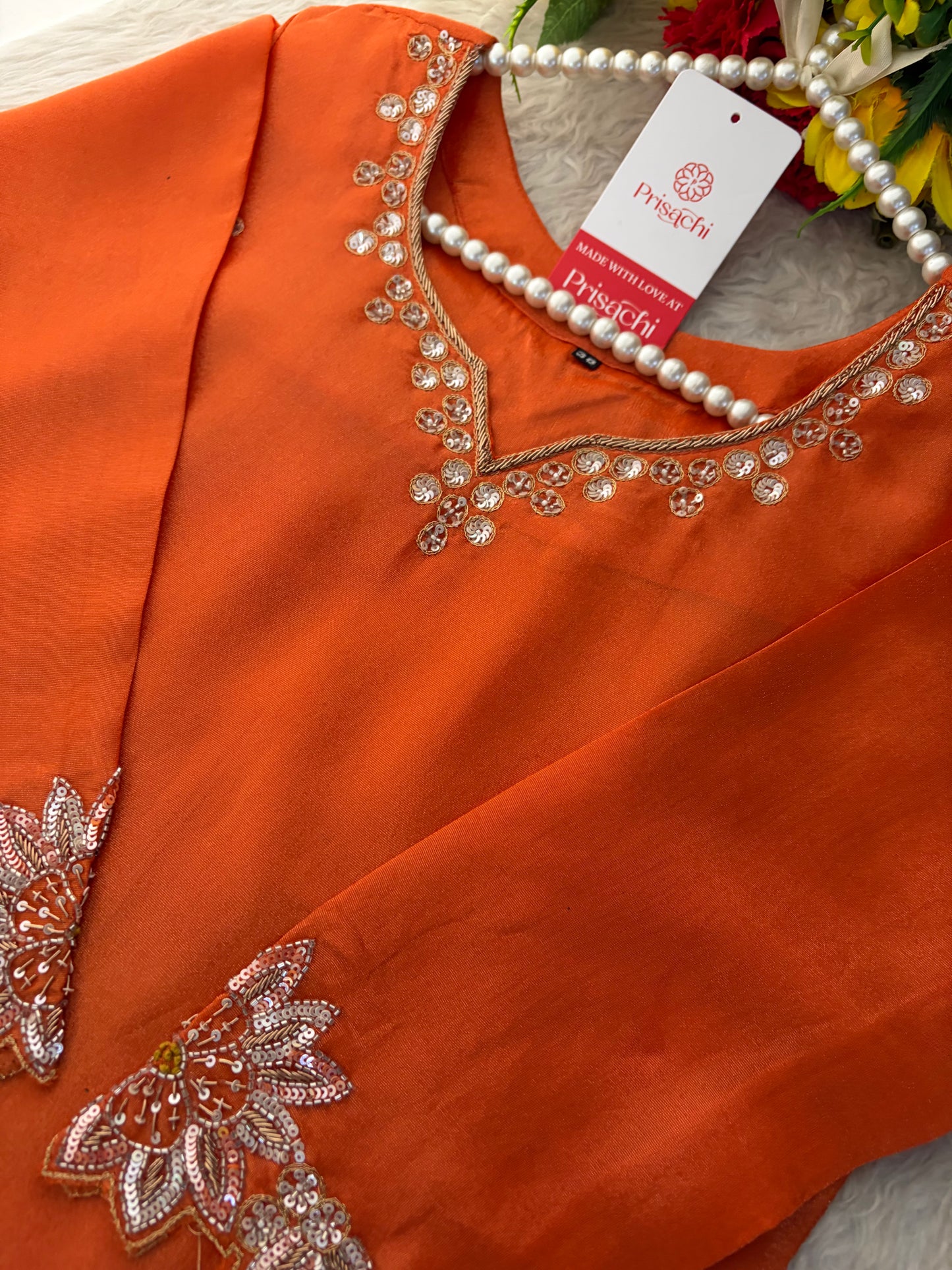 Orange Zardozi Embroidered Kurta Set for Women with Dupatta & Flared Pants | Designer Ethnic Suit Set