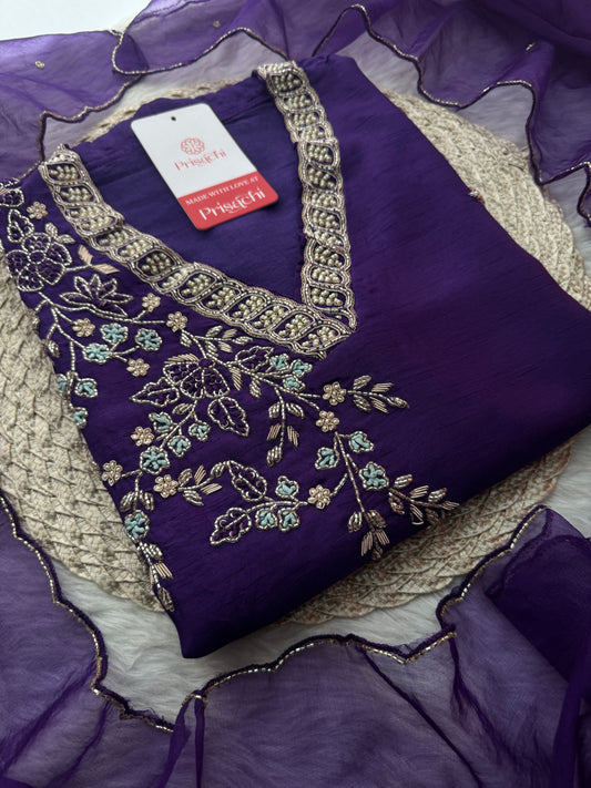 Purple Designer Ethnic Embroidered Kurta Set with Dupatta & Pants - Prisachi Official