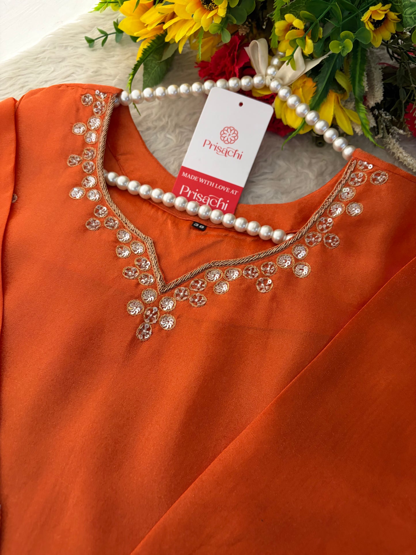Orange Zardozi Embroidered Kurta Set for Women with Dupatta & Flared Pants | Designer Ethnic Suit Set