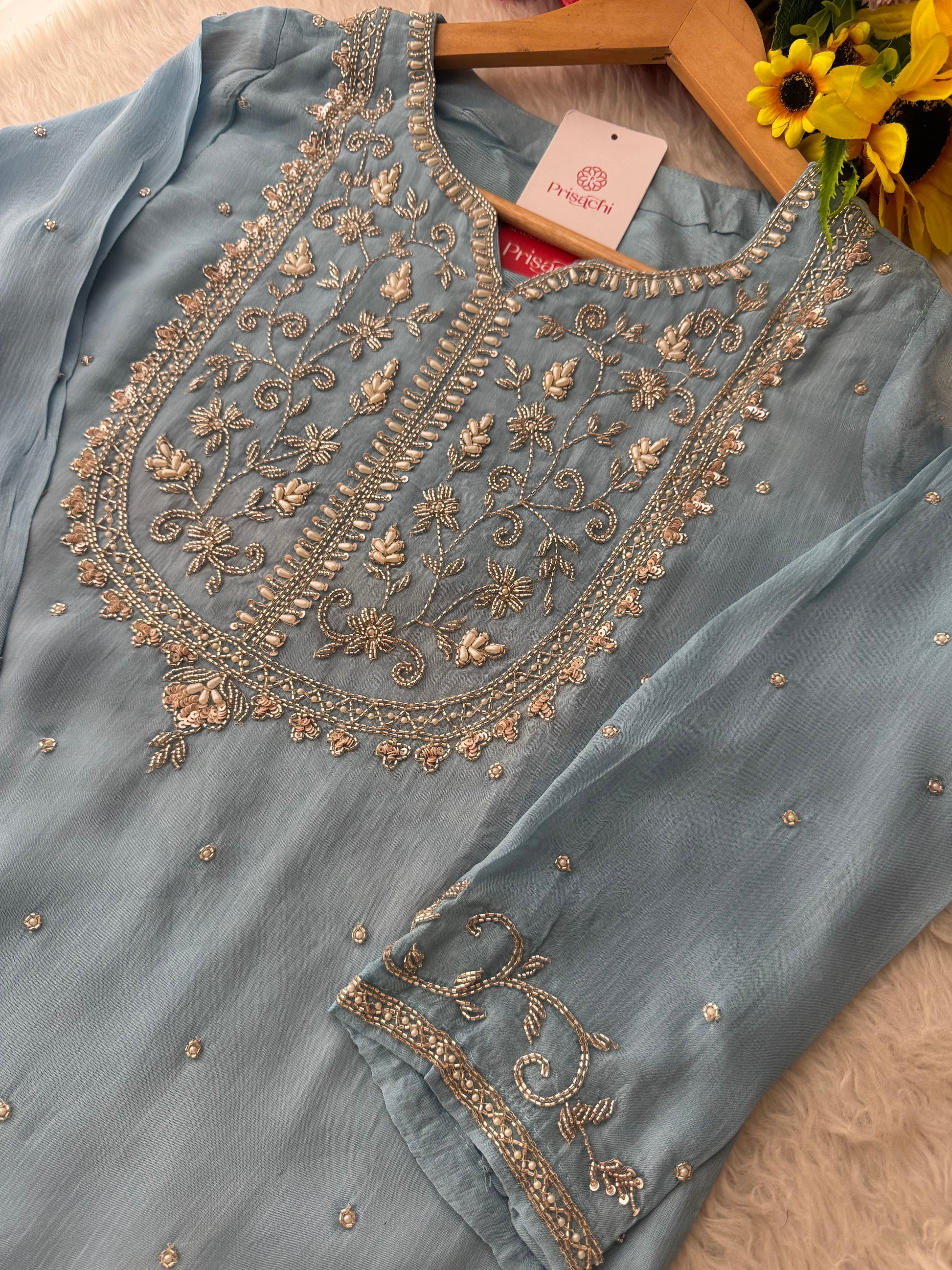 Embroidered Ethnic Kurti Sharara Suit Set with Dupatta for Women - Prisachi Official