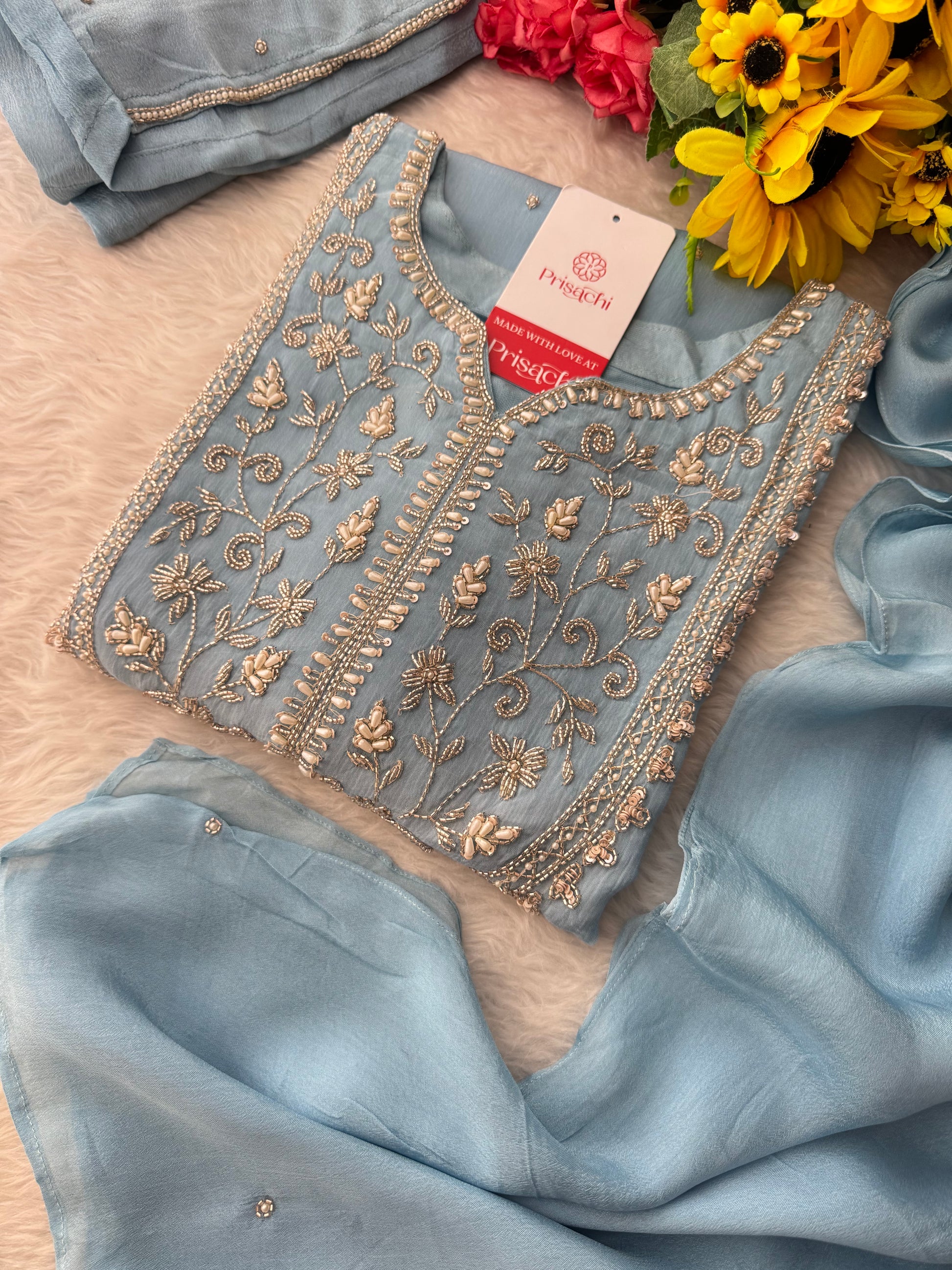Embroidered Ethnic Kurti Sharara Suit Set with Dupatta for Women - Prisachi Official