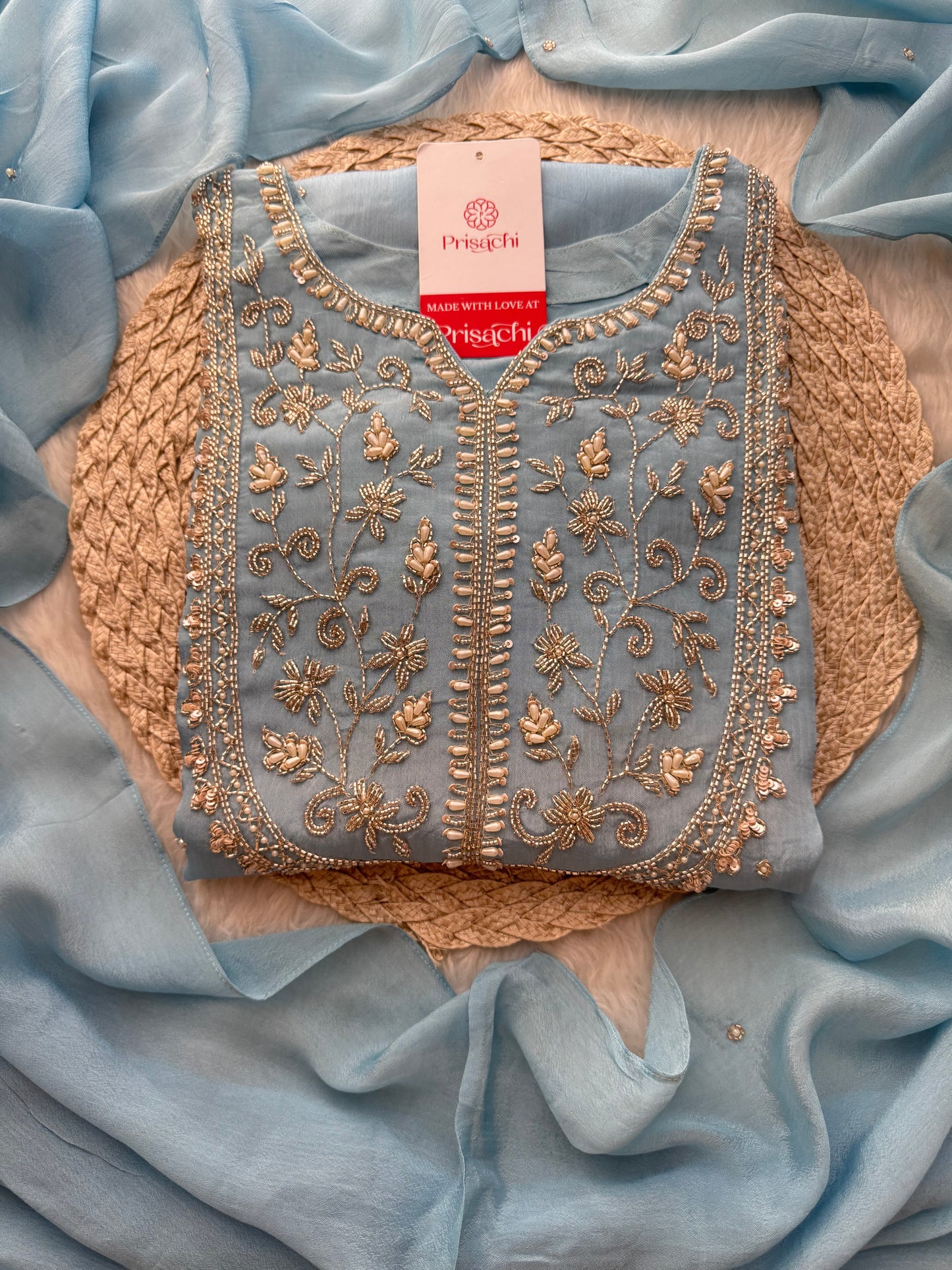 Embroidered Ethnic Kurti Sharara Suit Set with Dupatta for Women - Prisachi Official