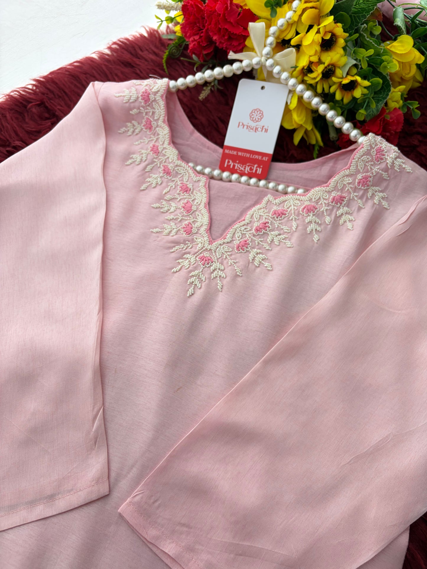 Baby Pink Embroidered Ethnic Kurta set with Pants and Dupatta For Women's | Festive Traditional Suit Set