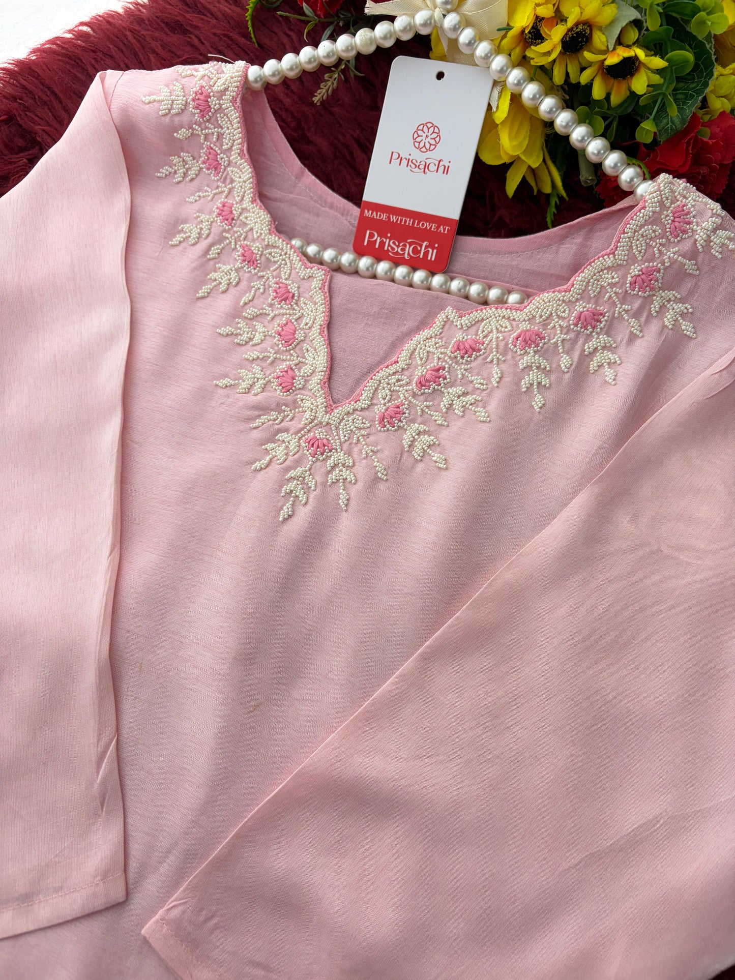Baby Pink Embroidered Ethnic Kurta set with Pants and Dupatta For Women's | Festive Traditional Suit Set