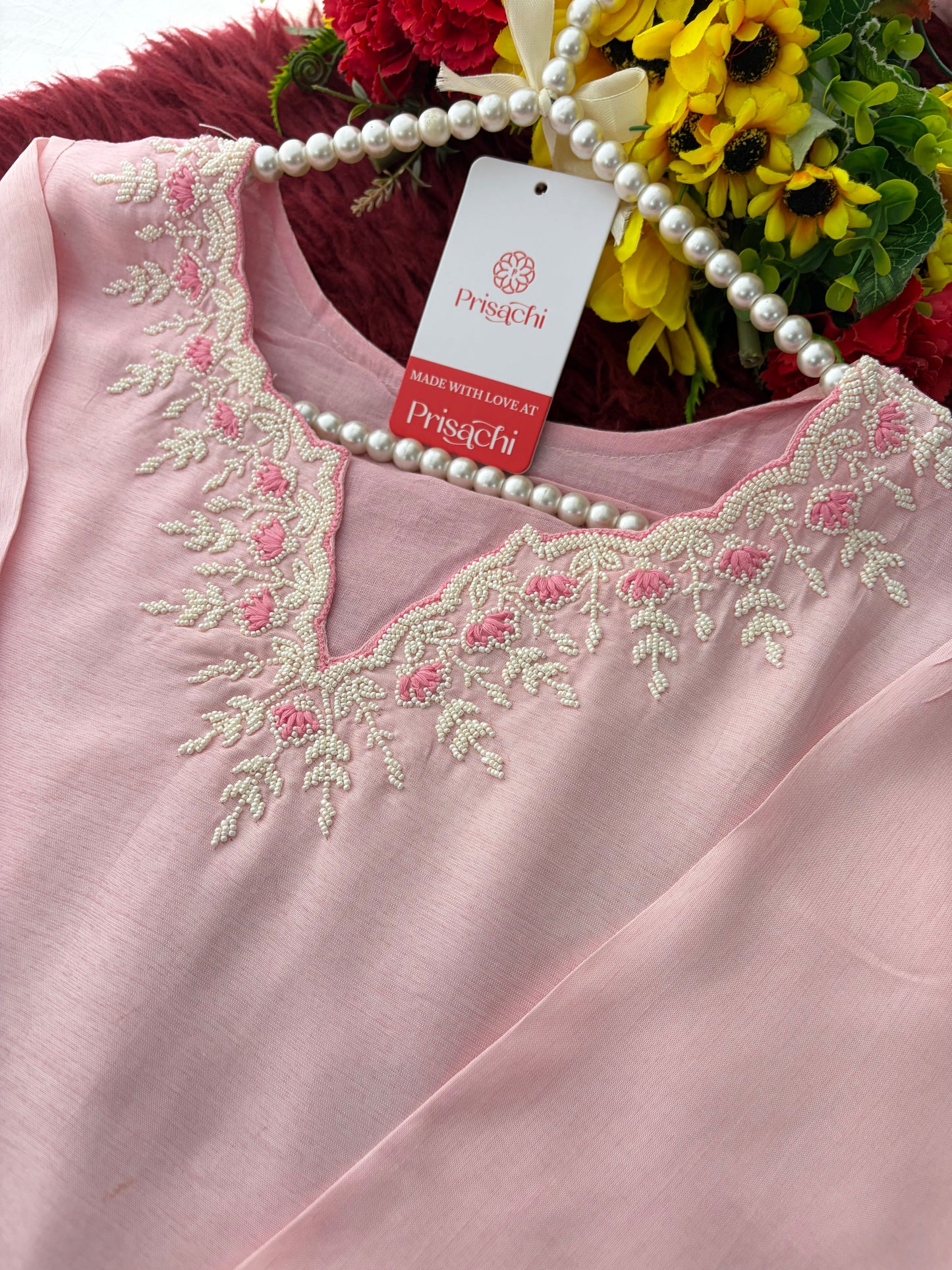 Baby Pink Embroidered Ethnic Kurta set with Pants and Dupatta For Women's | Festive Traditional Suit Set