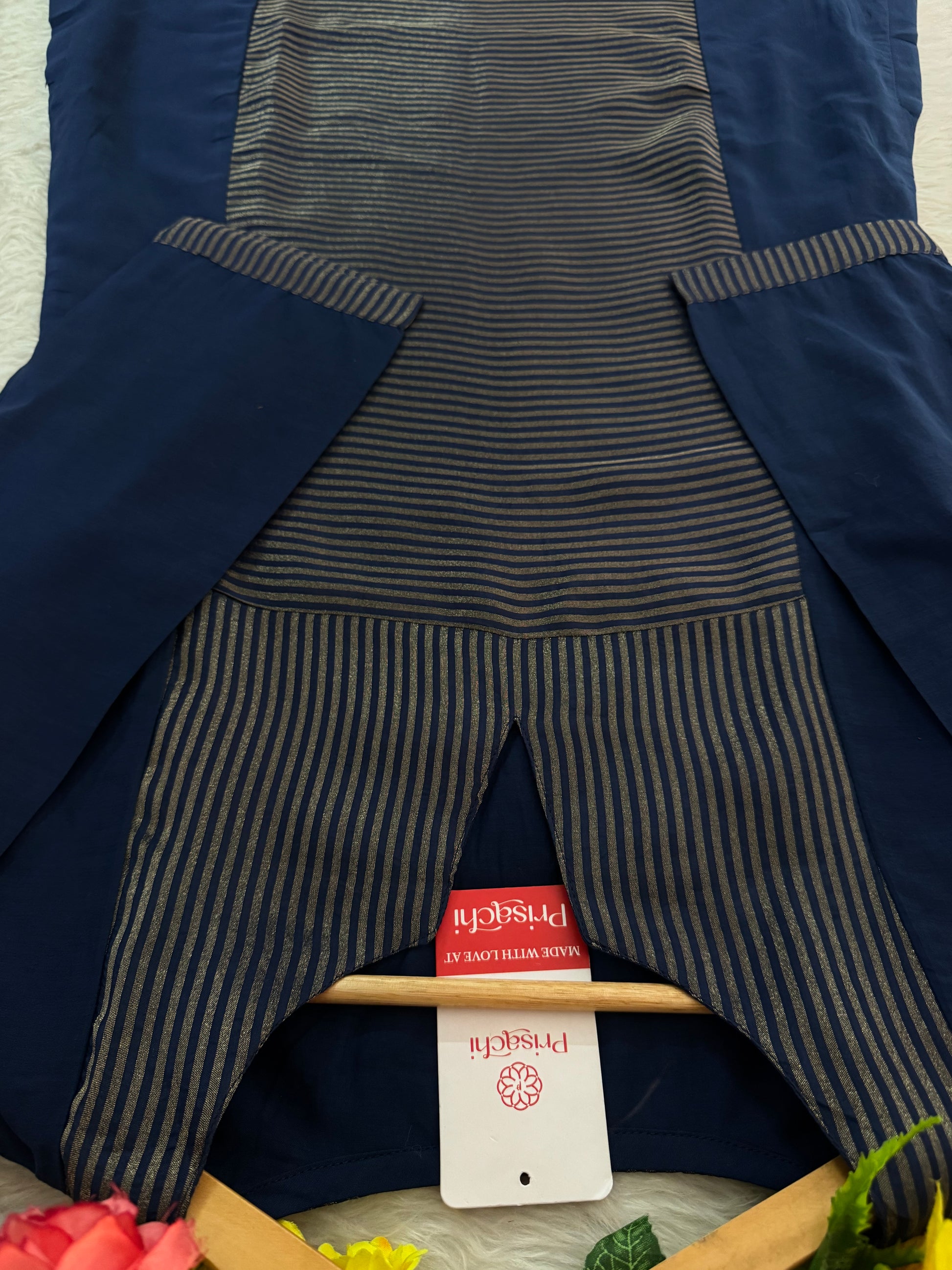 Navy Blue Ethnic Kurti Set for Women with Pants and Dupatta - Prisachi Official