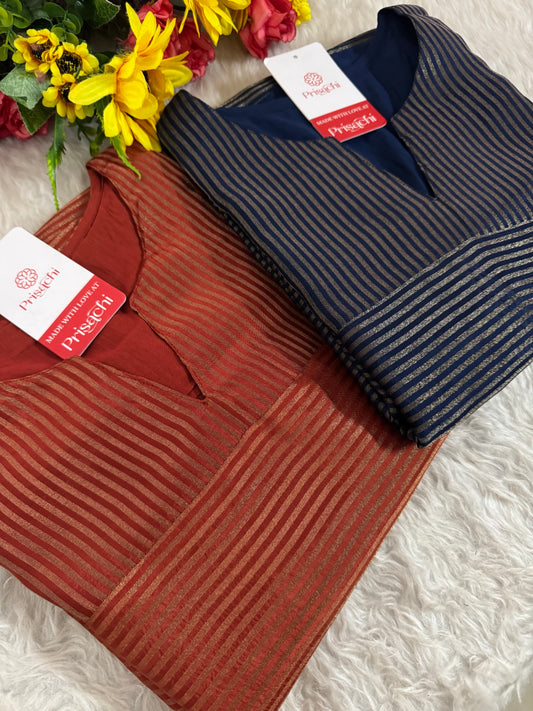 Navy Blue Ethnic Kurti Set for Women with Pants and Dupatta - Prisachi Official