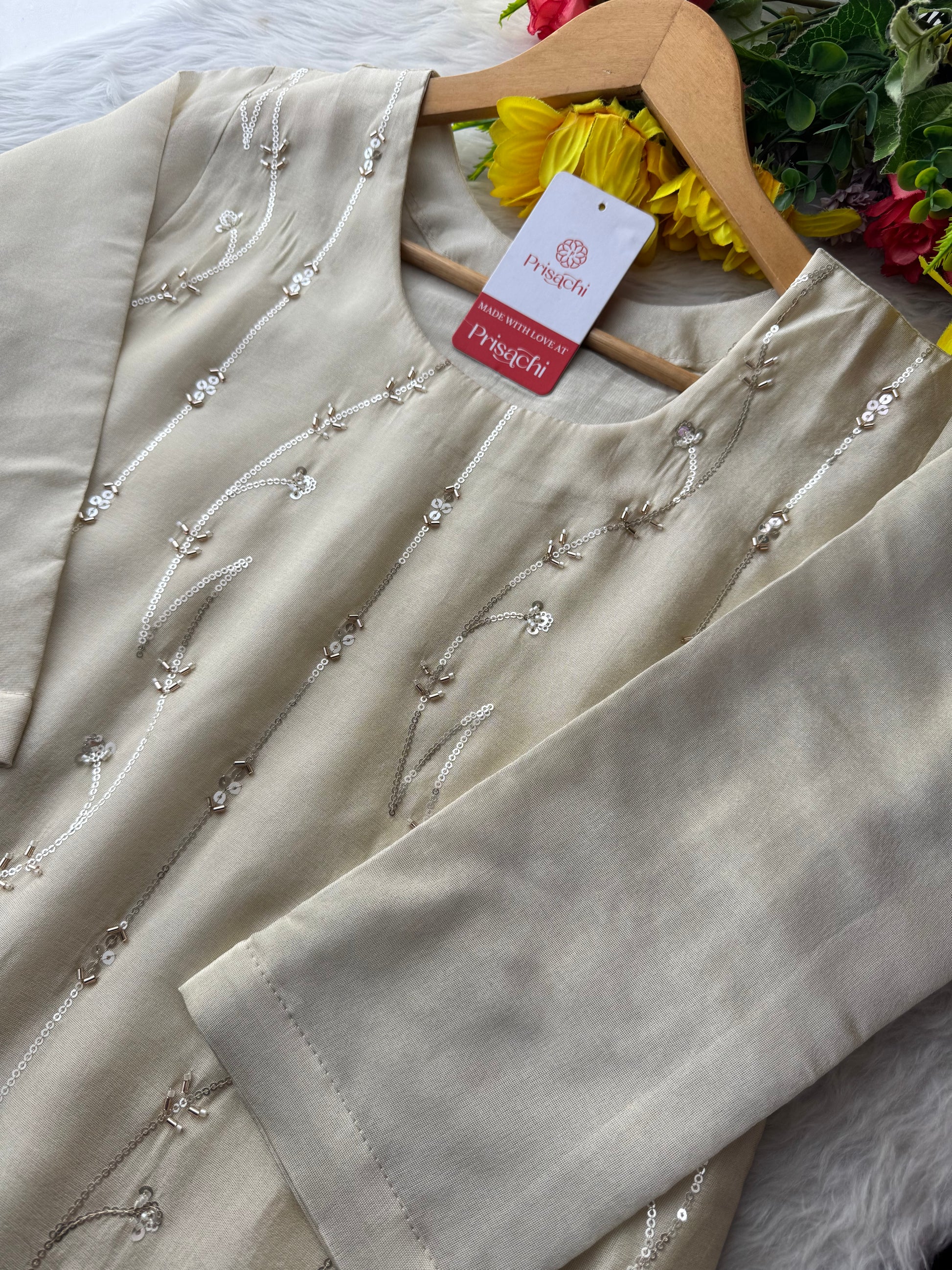 Prisachi Off-White Embroidered Kurta Set for Women with Pants & Dupatta - Prisachi Official