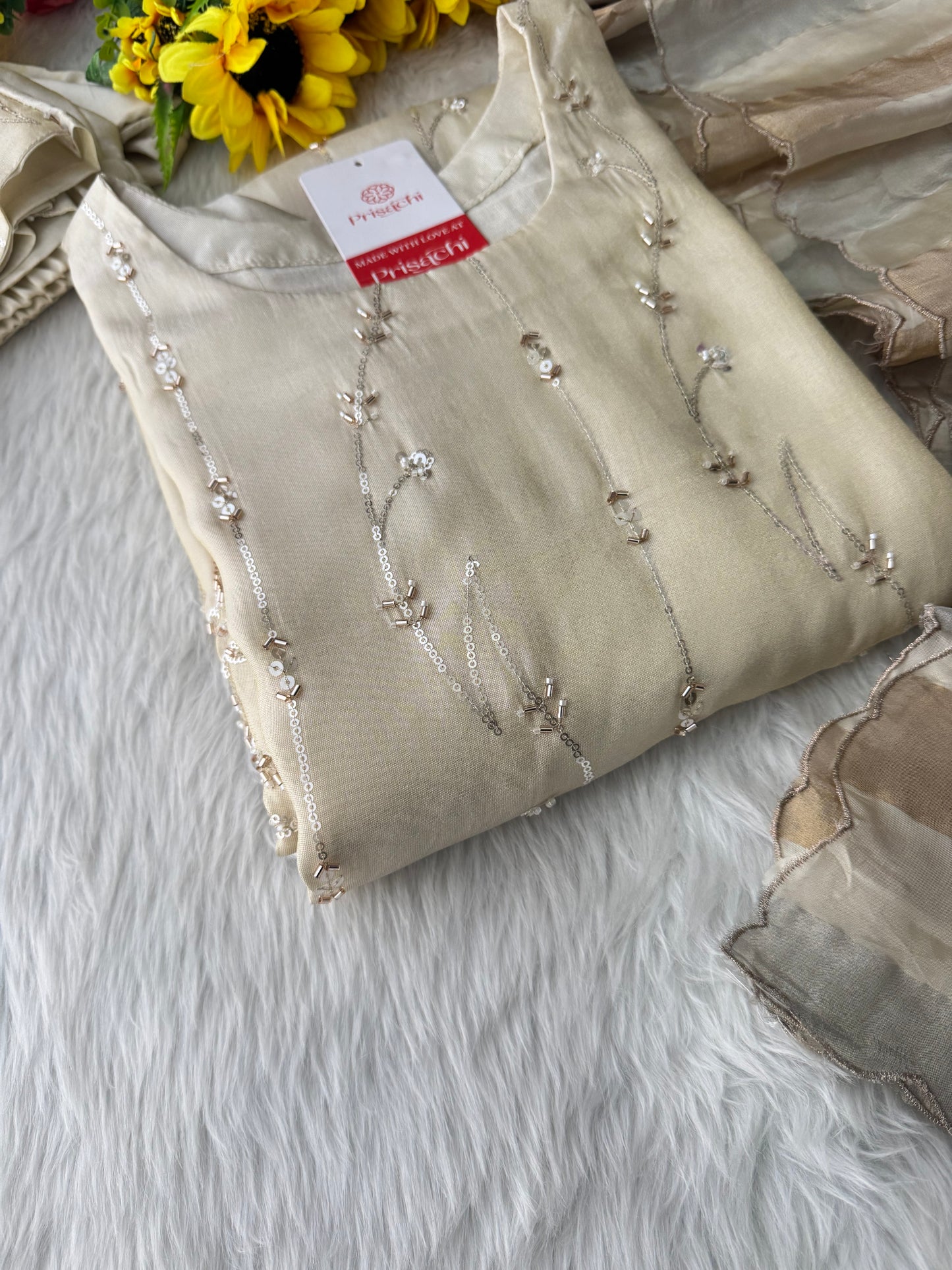 Prisachi Off-White Embroidered Kurta Set for Women with Pants & Dupatta - Prisachi Official