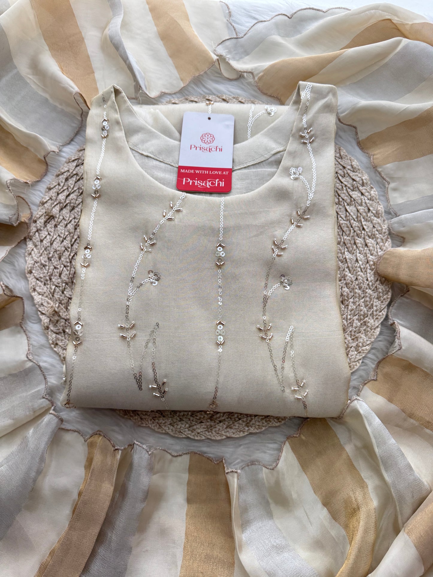 Prisachi Off-White Embroidered Kurta Set for Women with Pants & Dupatta - Prisachi Official