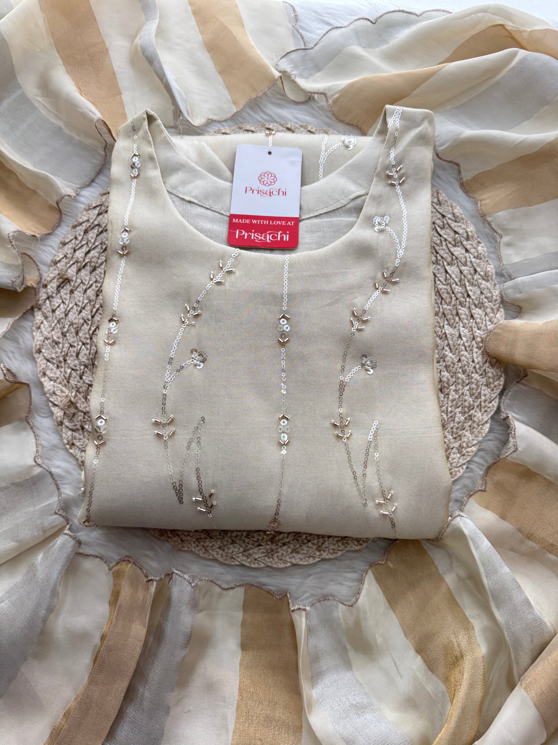 Prisachi Off-White Embroidered Kurta Set for Women with Pants & Dupatta - Prisachi Official