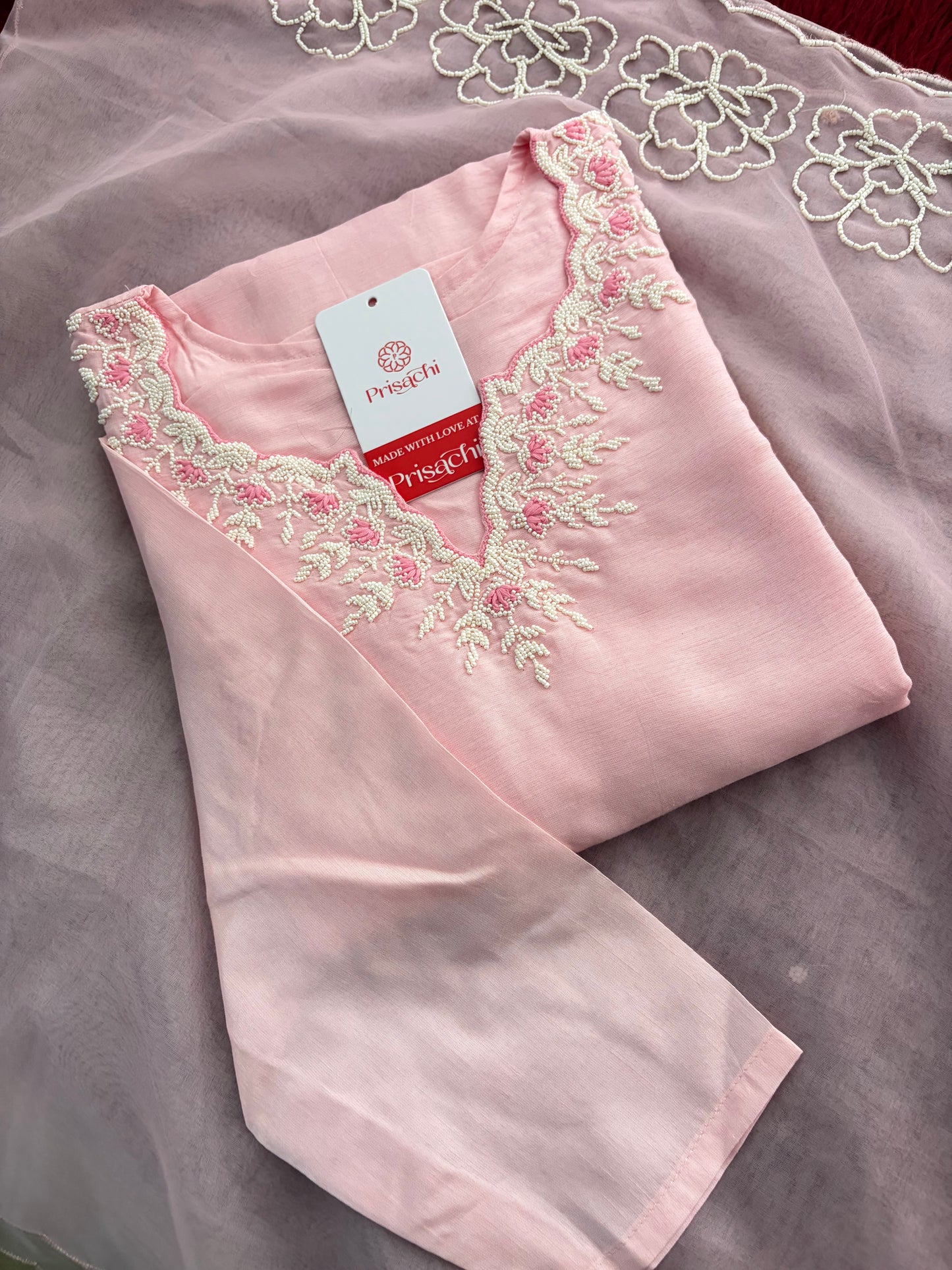 Baby Pink Embroidered Ethnic Kurta set with Pants and Dupatta For Women's | Festive Traditional Suit Set