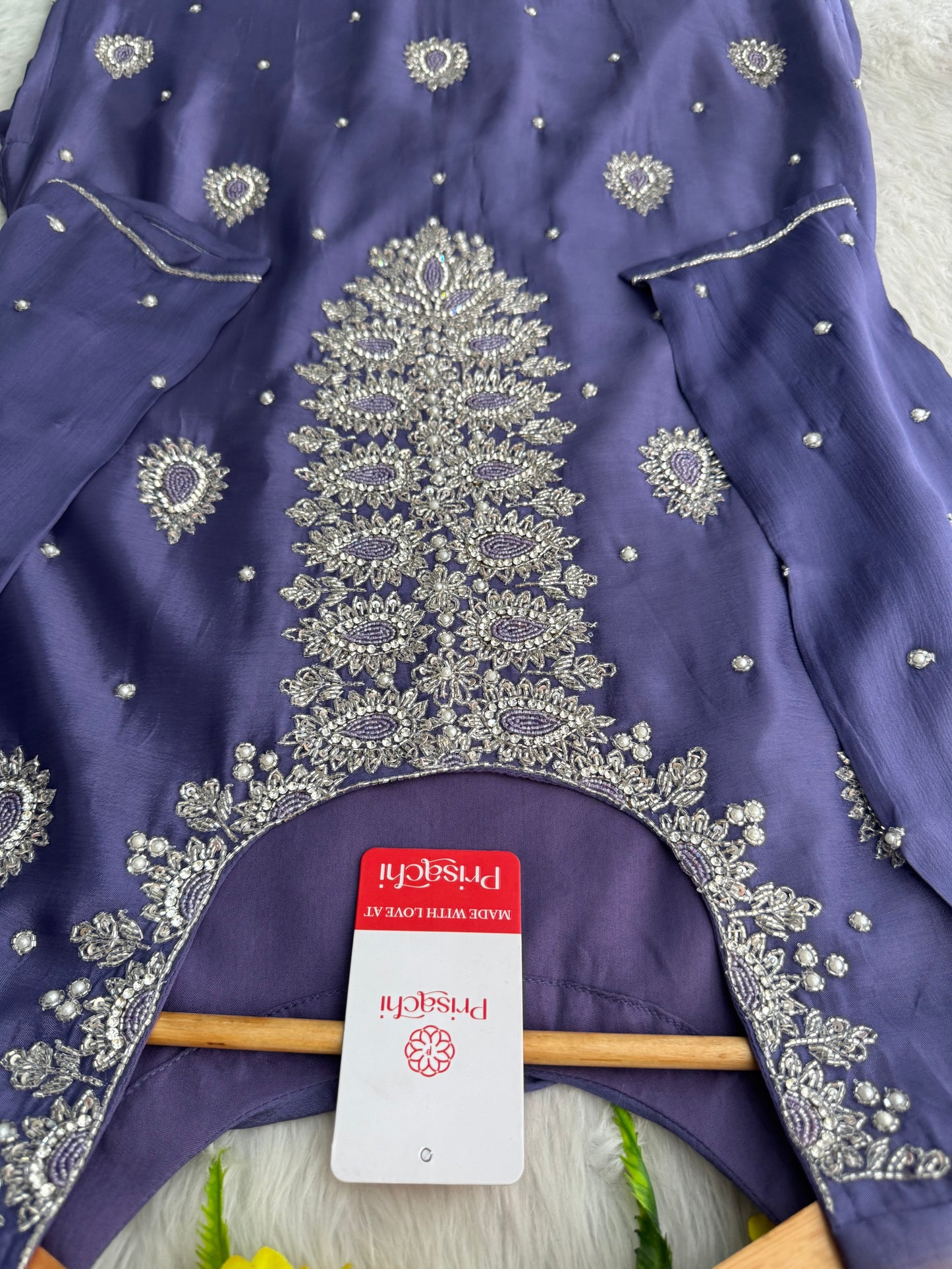 Lavender Embroidered Sharara Suit Set with Handwork Kurta & Dupatta - Prisachi Official