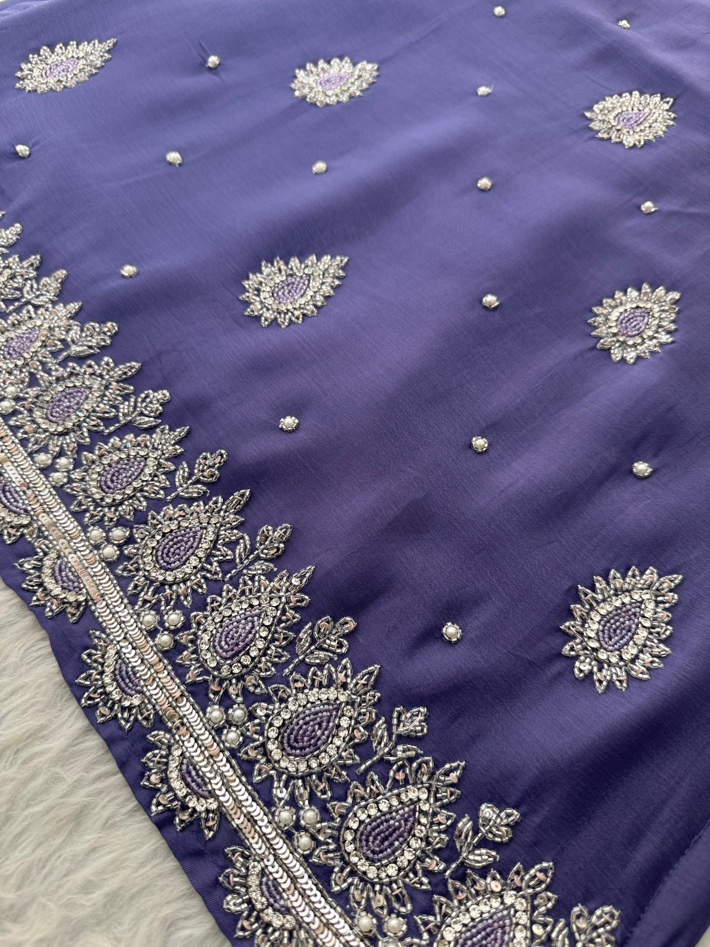 Lavender Embroidered Sharara Suit Set with Handwork Kurta & Dupatta - Prisachi Official