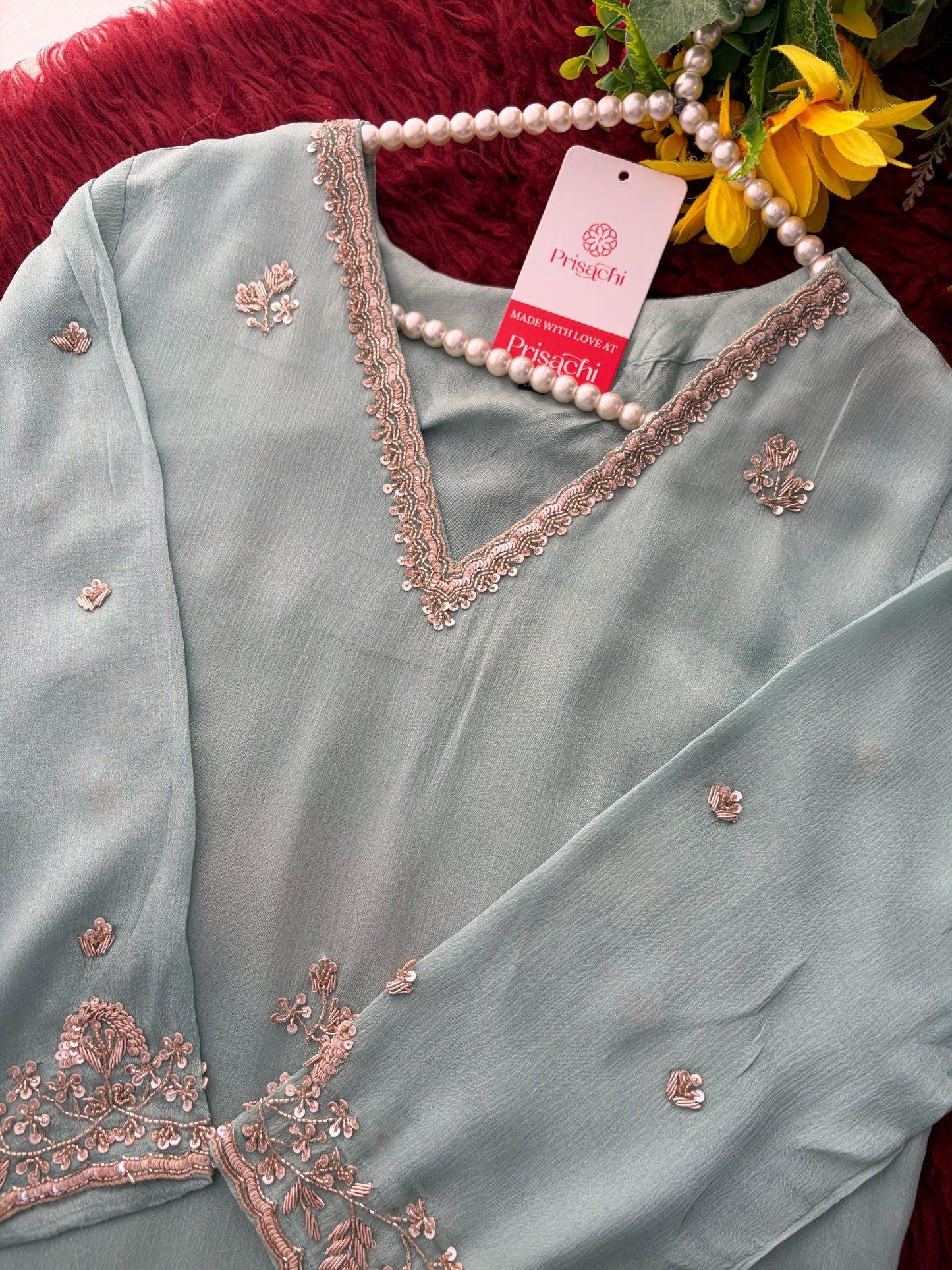 Sky Blue Zardozi Embroidered Kurti Set with Sharara And Dupatta | Festive & Wedding Ethnic Suit Set