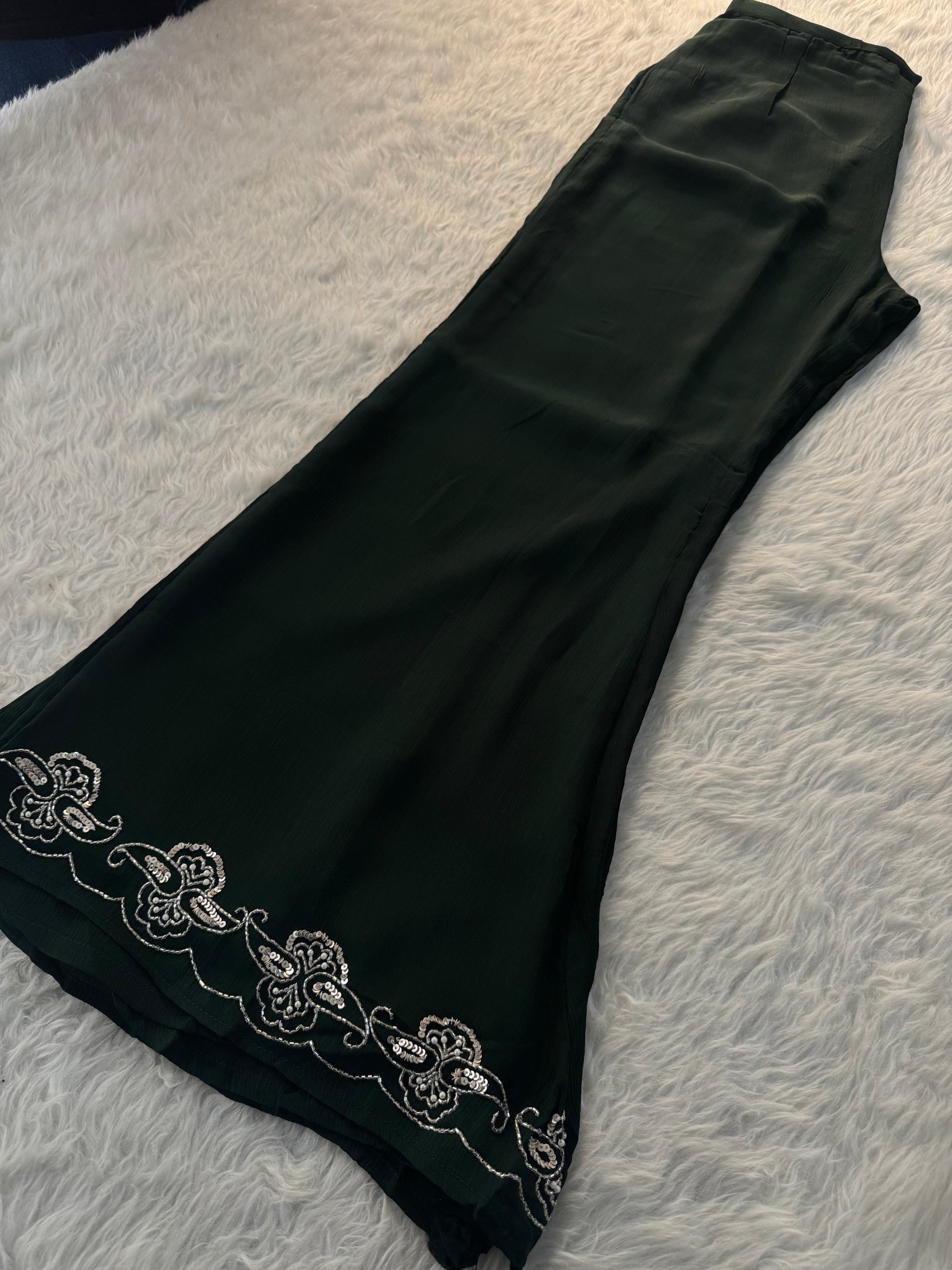 Dark Green Embroidered Kurti Sharara Suit Set with Dupatta for Women - Prisachi Official