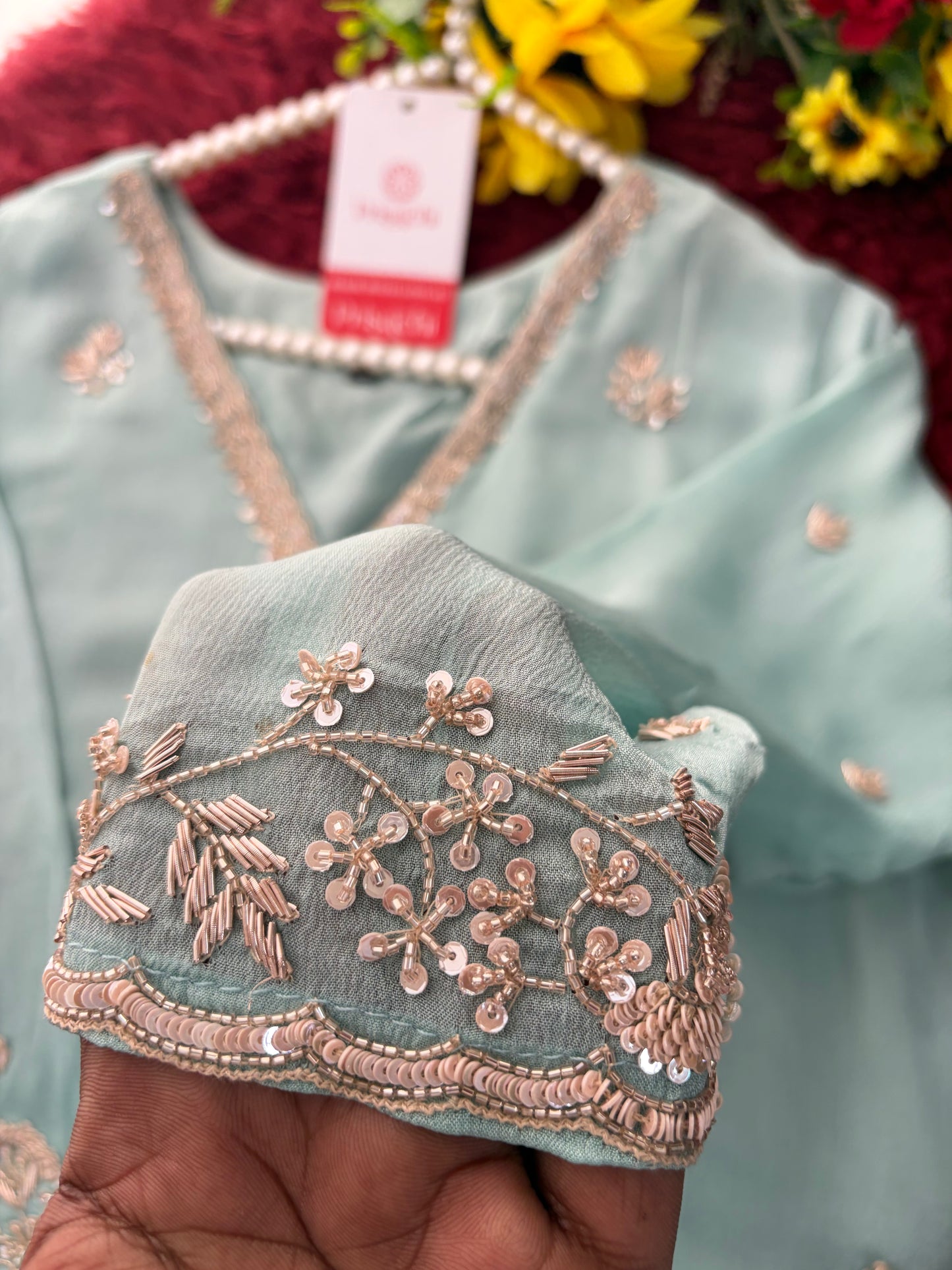 Sky Blue Zardozi Embroidered Kurti Set with Sharara And Dupatta | Festive & Wedding Ethnic Suit Set