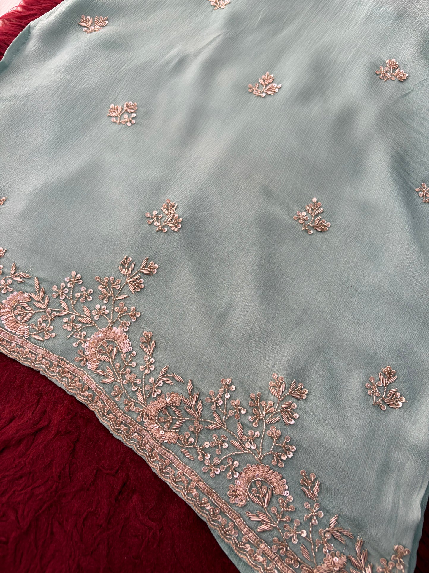Sky Blue Zardozi Embroidered Kurti Set with Sharara And Dupatta | Festive & Wedding Ethnic Suit Set