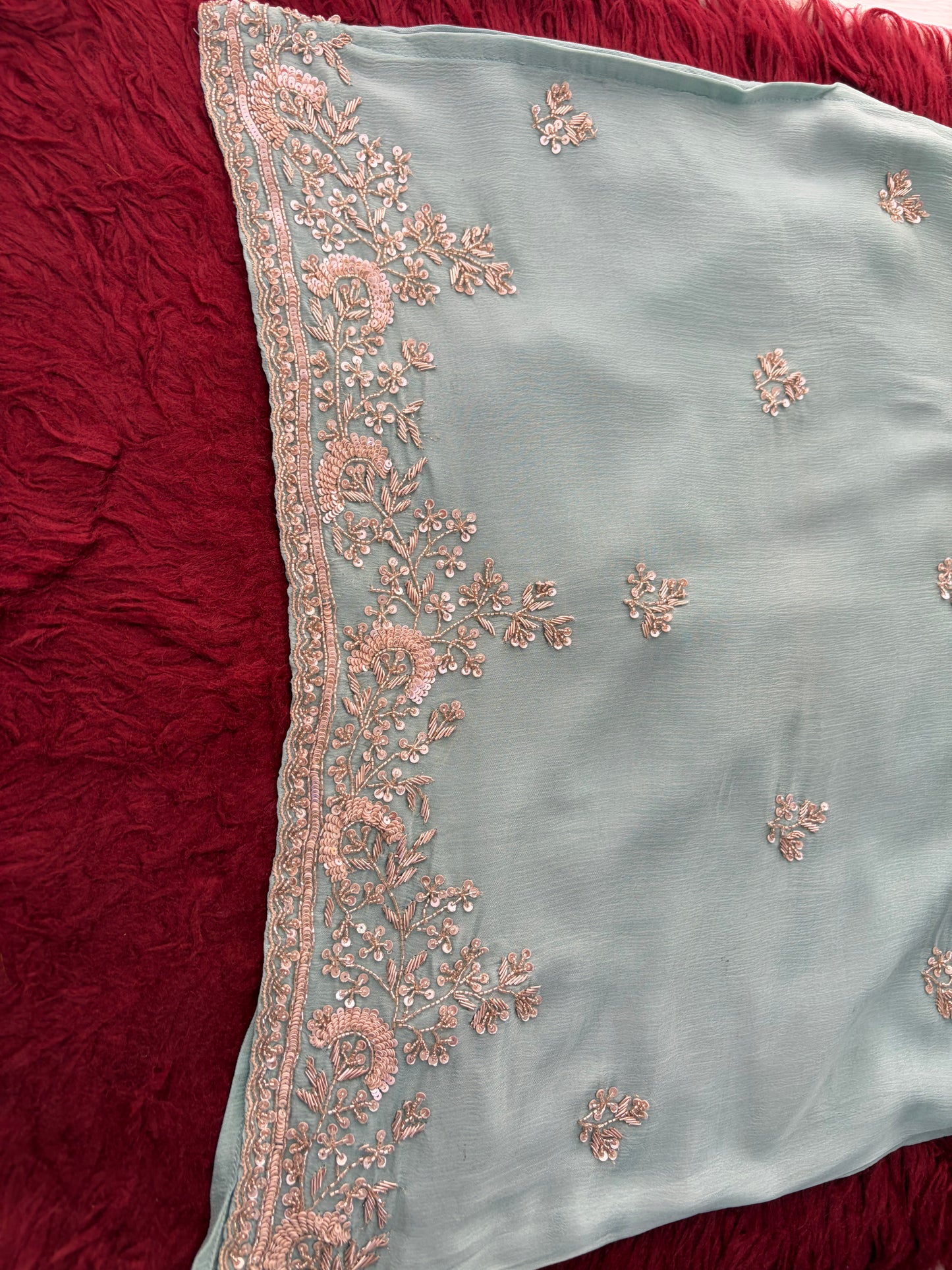 Sky Blue Zardozi Embroidered Kurti Set with Sharara And Dupatta | Festive & Wedding Ethnic Suit Set
