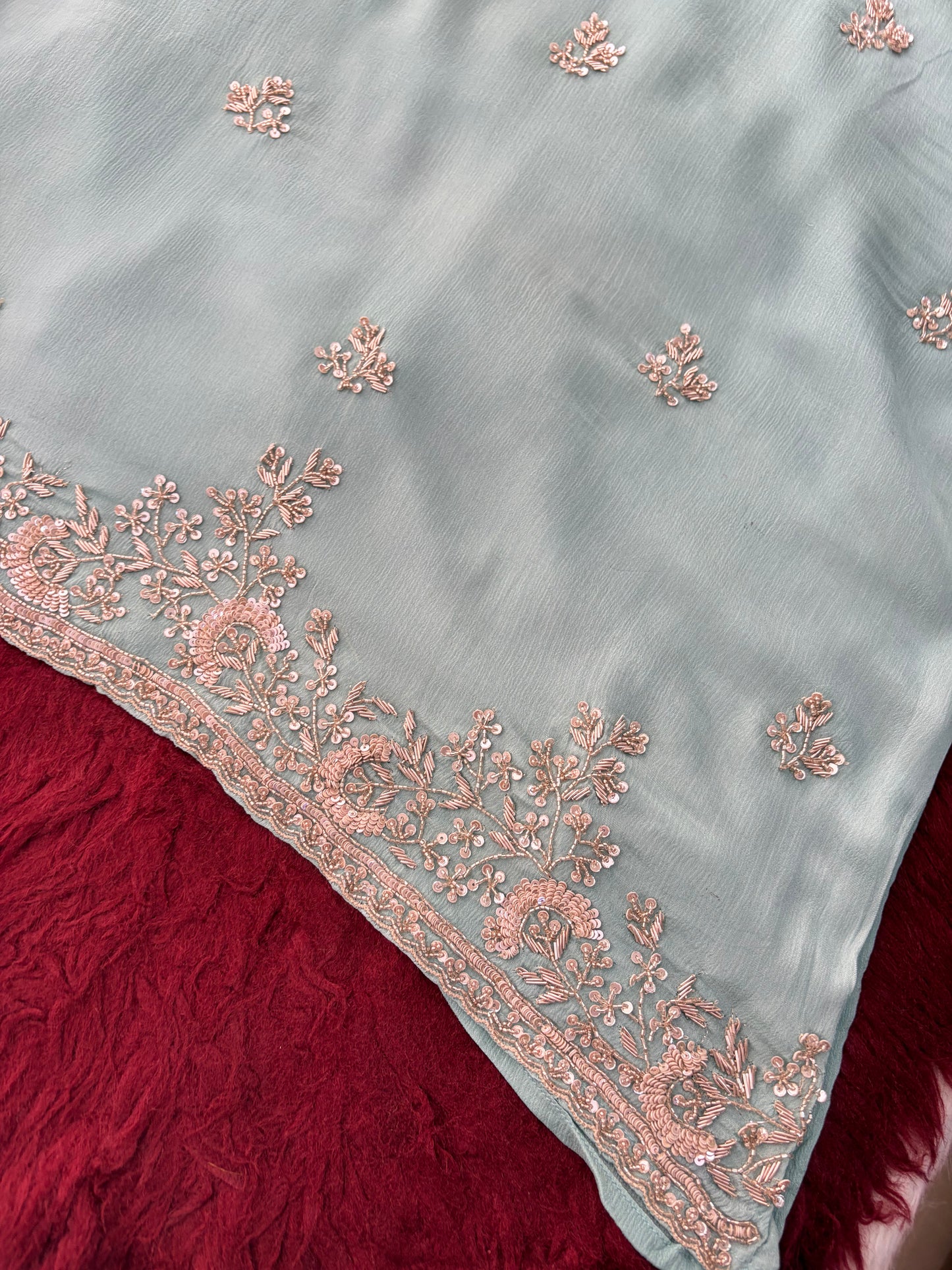 Sky Blue Zardozi Embroidered Kurti Set with Sharara And Dupatta | Festive & Wedding Ethnic Suit Set