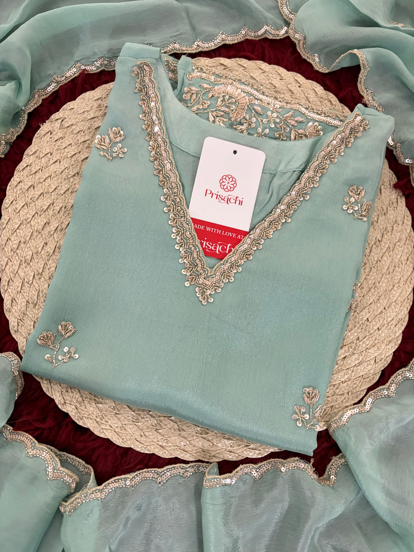 Sky Blue Zardozi Embroidered Kurti Set with Sharara And Dupatta | Festive & Wedding Ethnic Suit Set