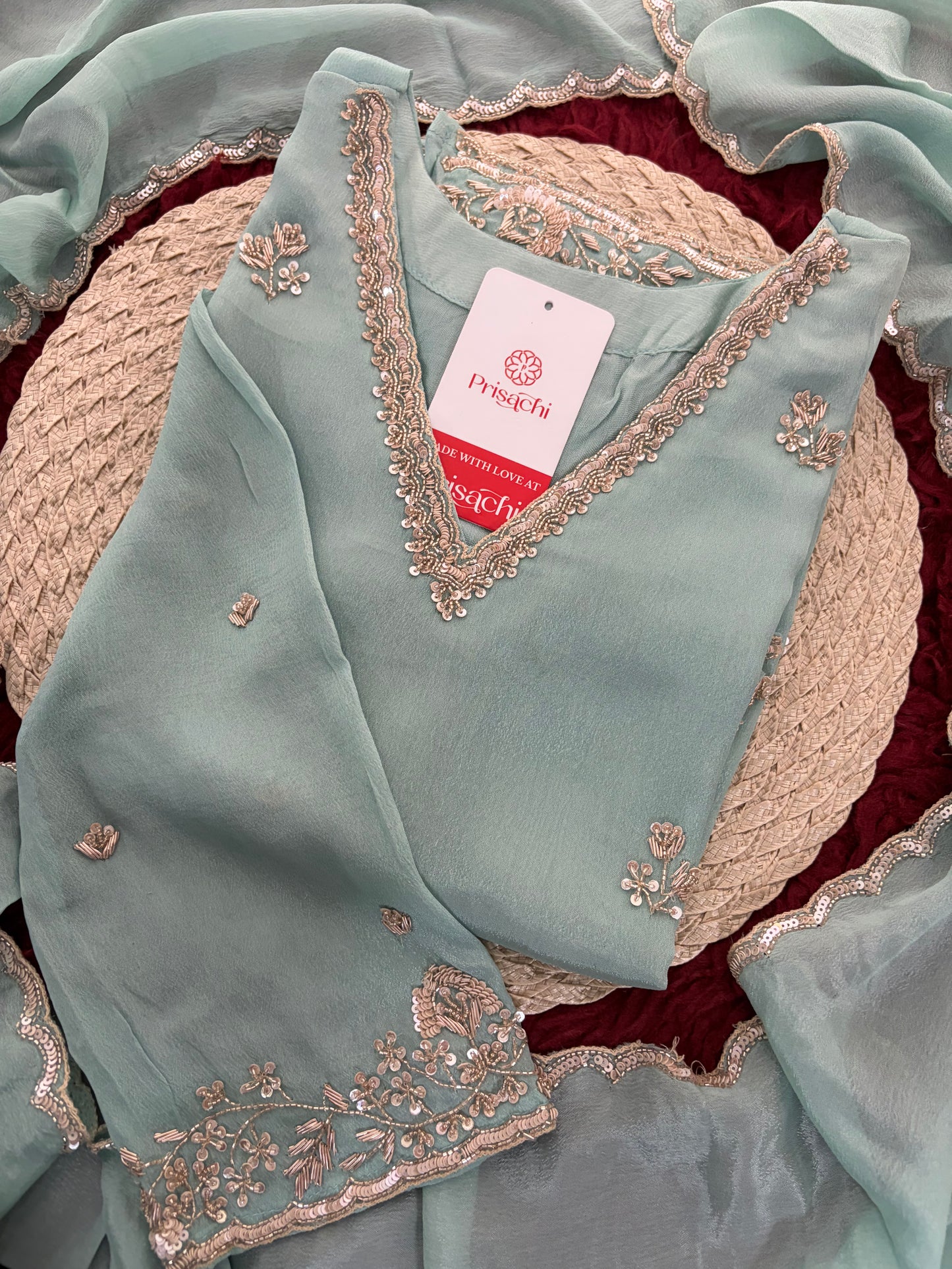 Sky Blue Zardozi Embroidered Kurti Set with Sharara And Dupatta | Festive & Wedding Ethnic Suit Set
